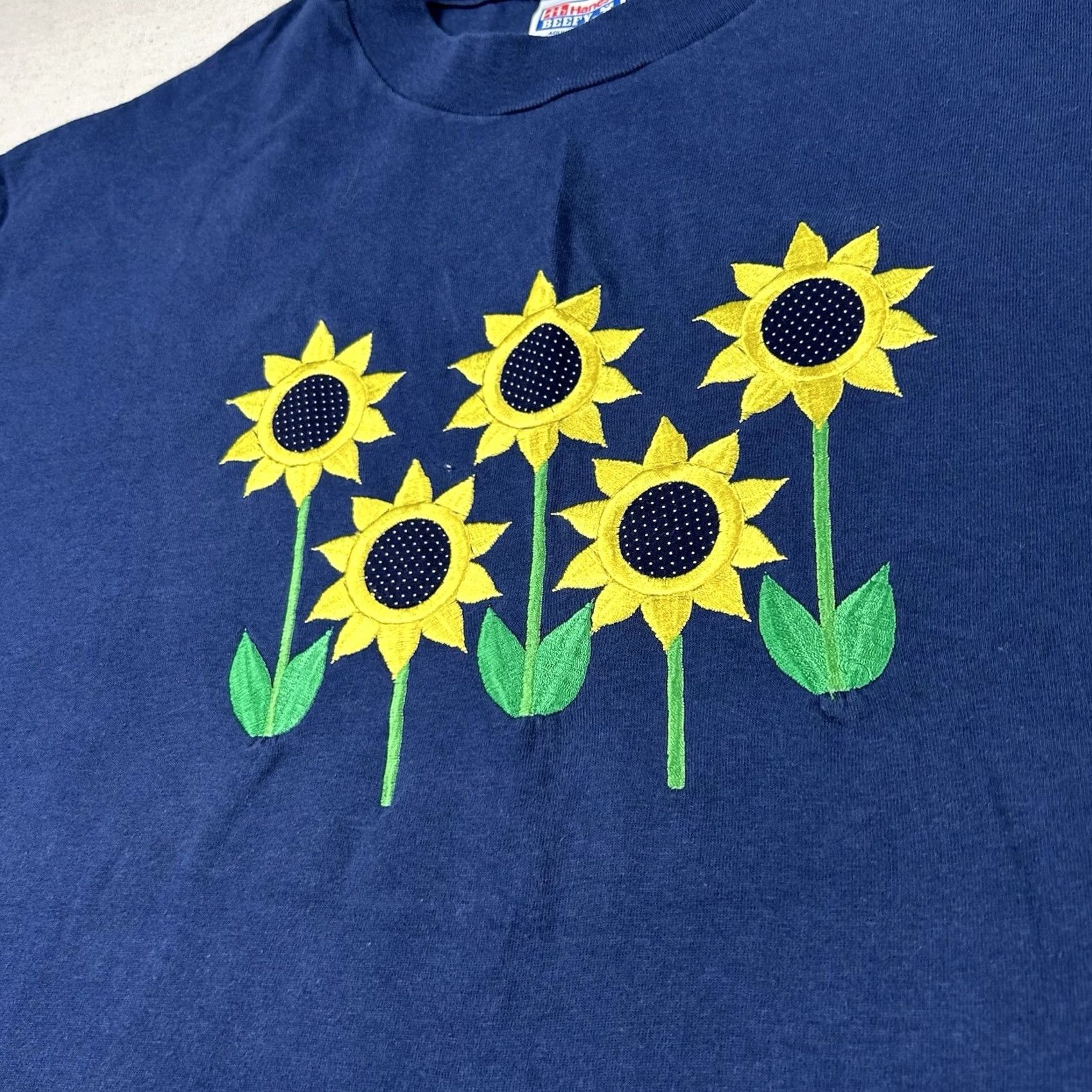 Hanes VINTAGE Hanes Sunflower Shirt Mens XL Embroidered Navy 90s Nature Hippie Crew Neck Cotton T-Shirt Wool? Size US XL / EU 56 / 4 - 3 Thumbnail