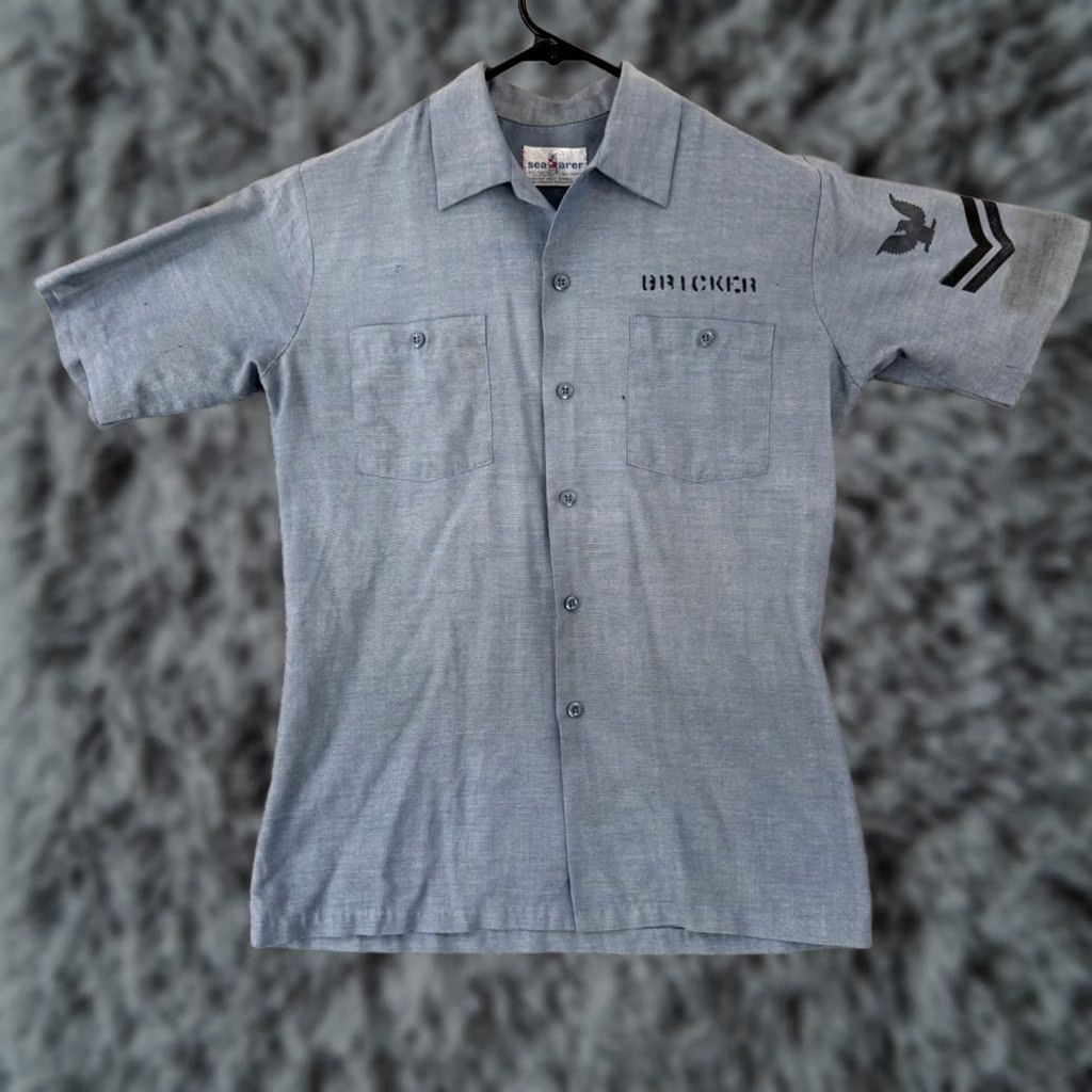 Vintage VINTAGE Seafarer Shirt Mens S Chambray Button Up 60s USA Navy Seafarer Button-Up Short Sleeve Blue Cotton Blend Solid Size US S / EU 44-46 / 1 - 1 Thumbnail