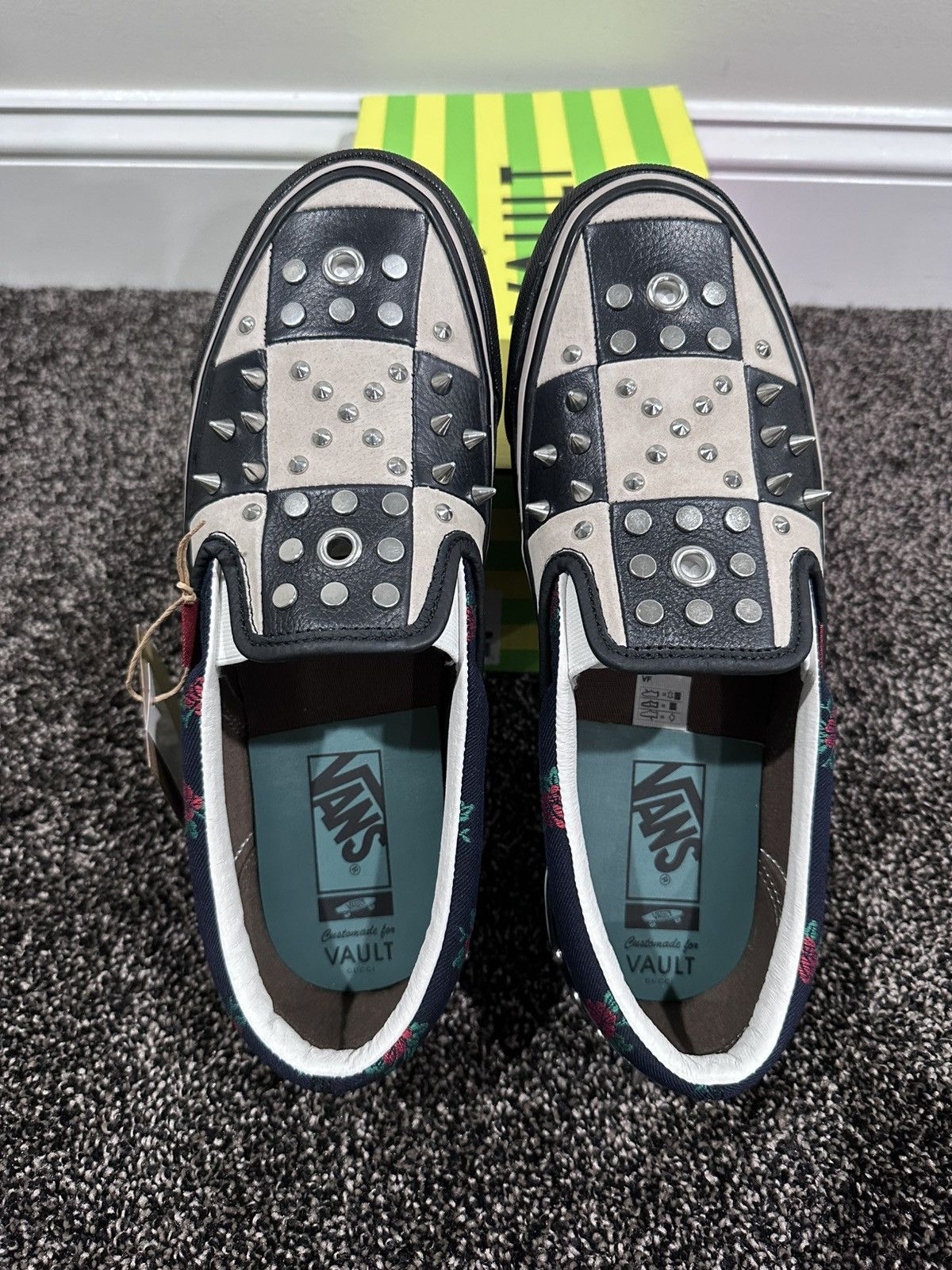 Gucci Gucci x Vans Black Checkered Leather Suede Studded Slip Ons Size US 9 / EU 42 - 8 Thumbnail