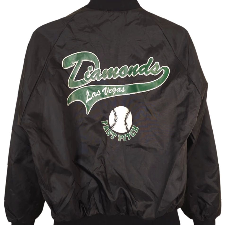 Vintage VINTAGE West Ark Diamonds Fast Pitch Satin Bomber Jacket Mens Size Large Black USA Ball Softball Size US L / EU 52-54 / 3 - 4 Thumbnail