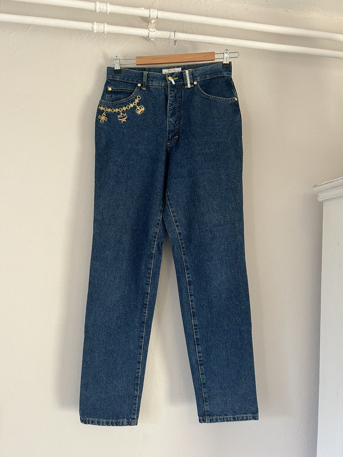 image of MCM x Vintage Blue Denim Jeans With Gold Trimmings, Men's (Size 30)