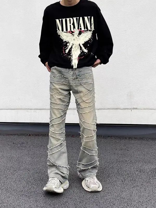 Japanese Brand Michiko x Aoi High street fringed raw edge ruined jeans Size US 32 / EU 48 - 6 Thumbnail