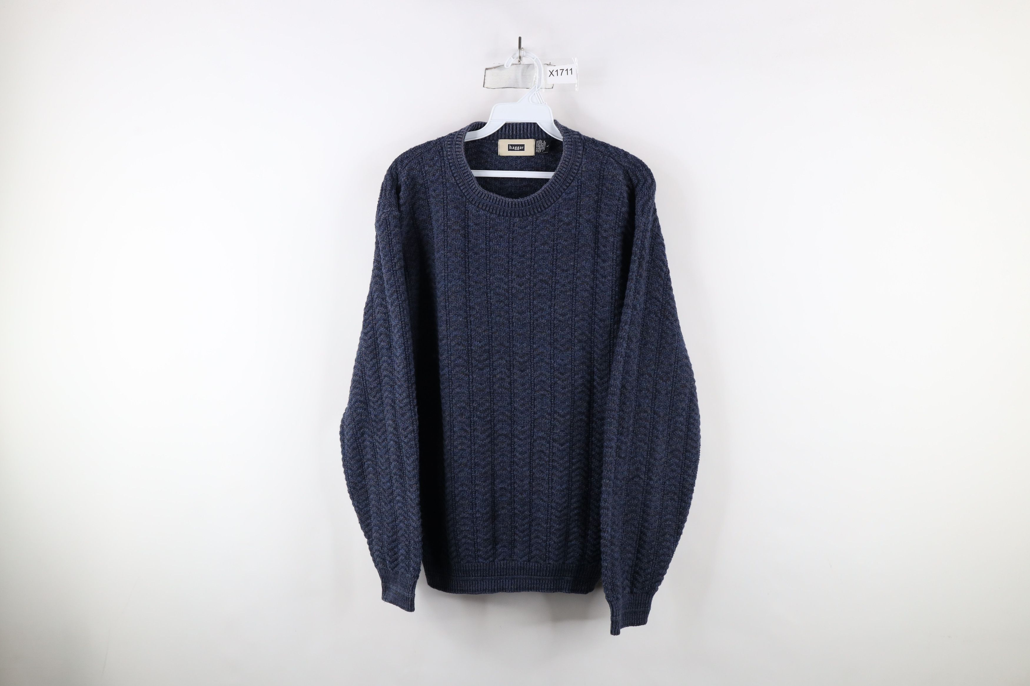 Vintage Vintage 90s Streetwear Herringbone Knit Sweater Blue Size US L / EU 52-54 / 3 - 1 Thumbnail