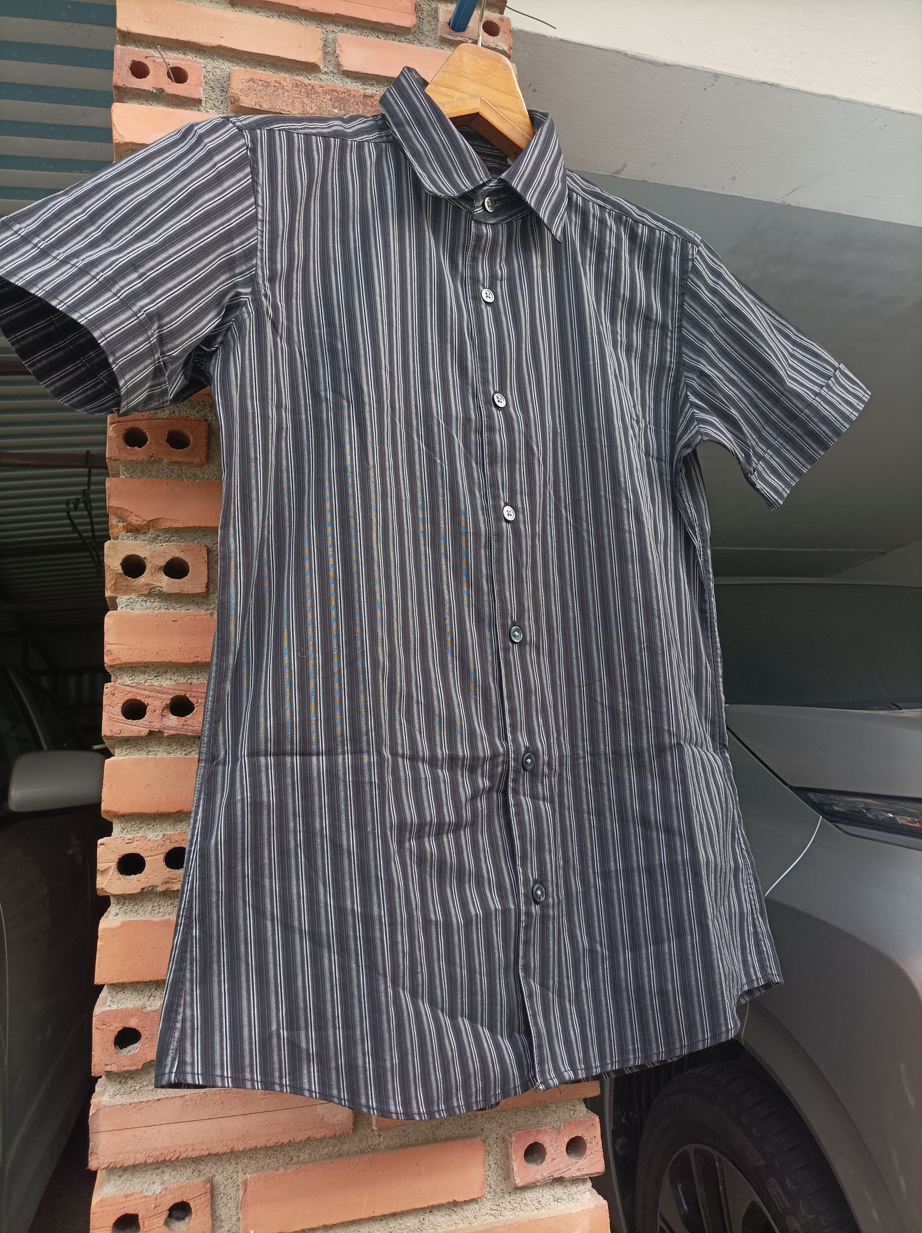 Yohji Yamamoto (S531) A.A.R. Black Gray Strip Short Sleeve Shirt Size US L / EU 52-54 / 3 - 7 Thumbnail