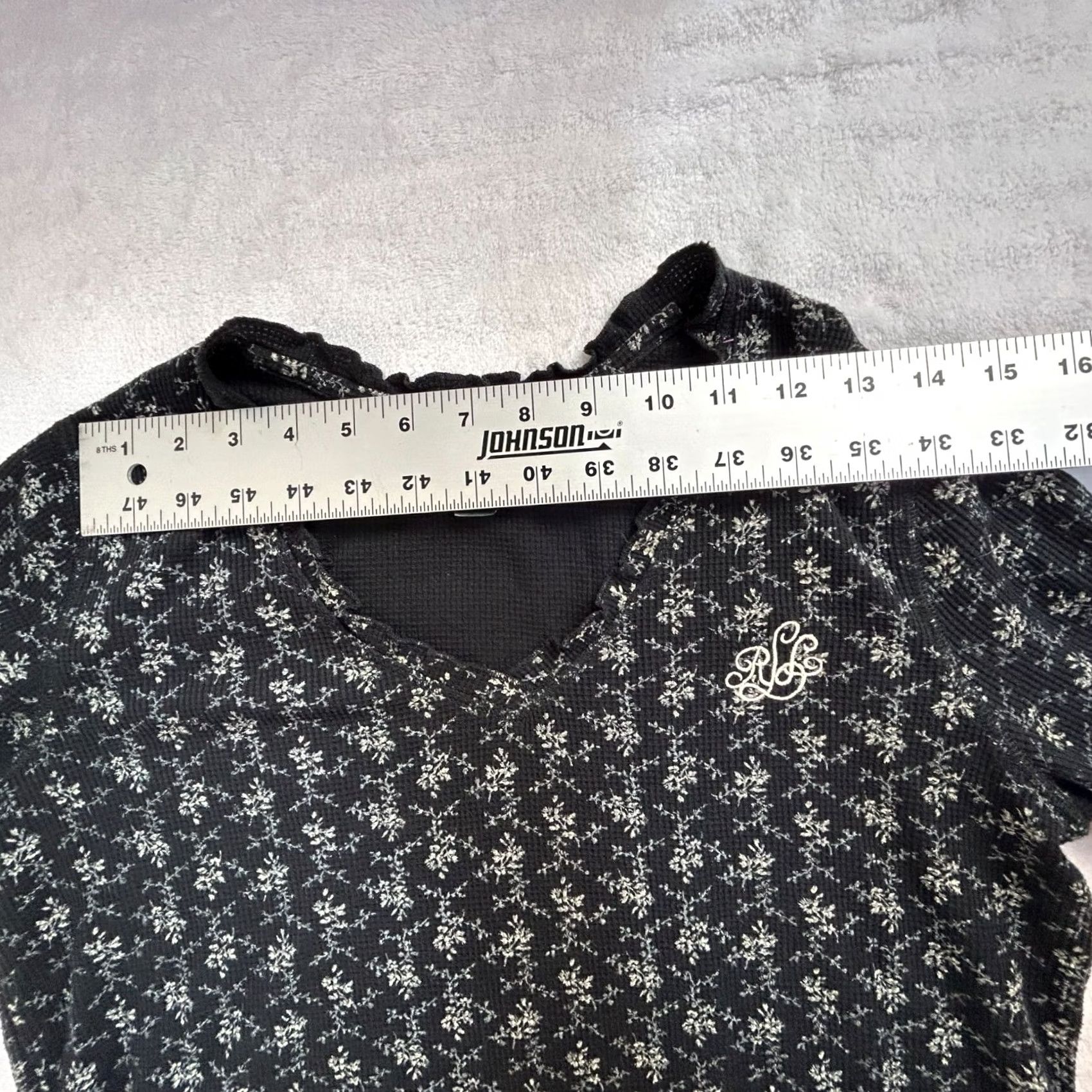 Ralph Lauren Lauren Ralph Lauren Womens Floral Waffle Knit Long Sleeve Top V-Neck Black Large Size L / US 10 / IT 46 - 5 Thumbnail