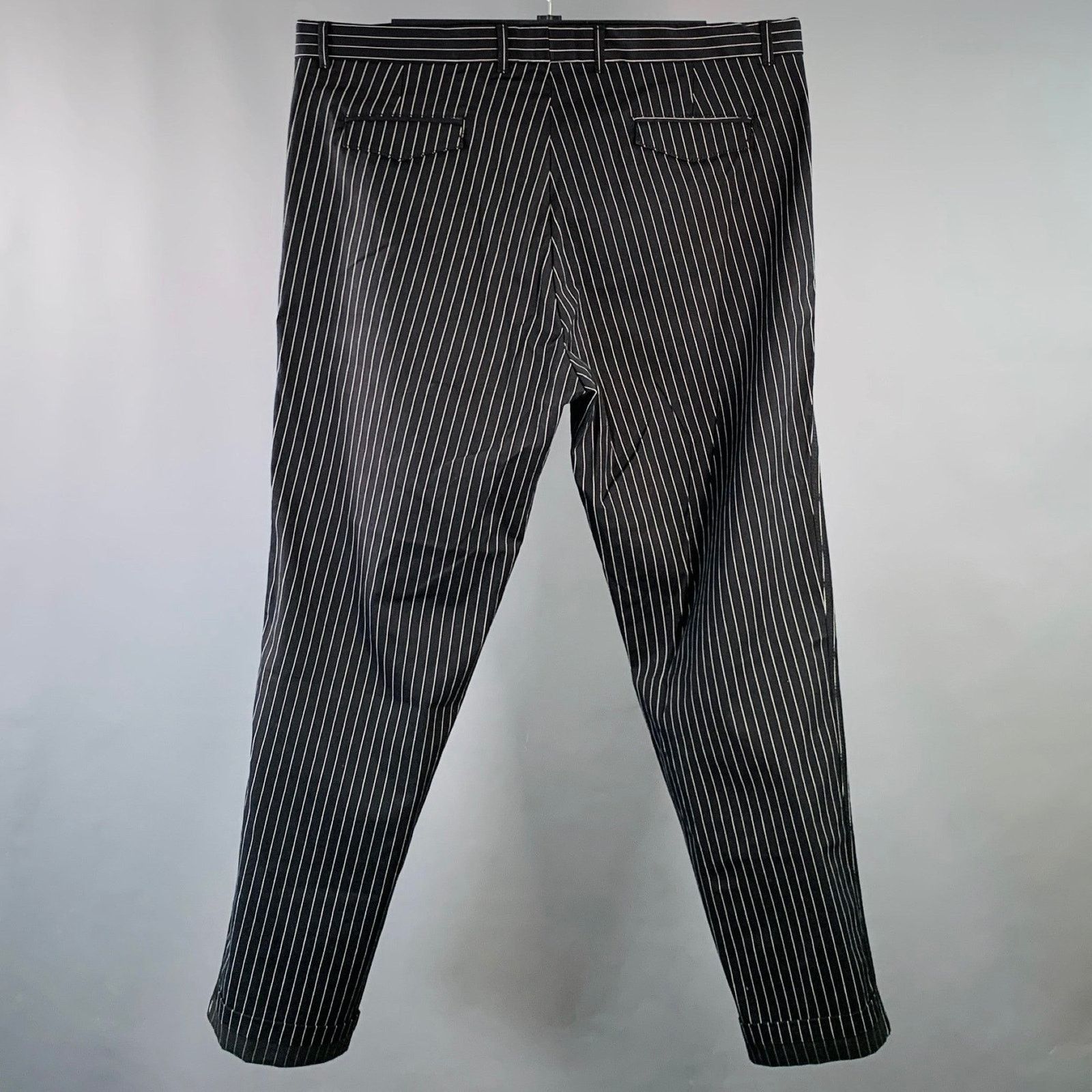Haider Ackermann Size XL Black White Stripe Cotton Blend Belted Casual Pants Size US 40 / EU 56 - 3 Thumbnail