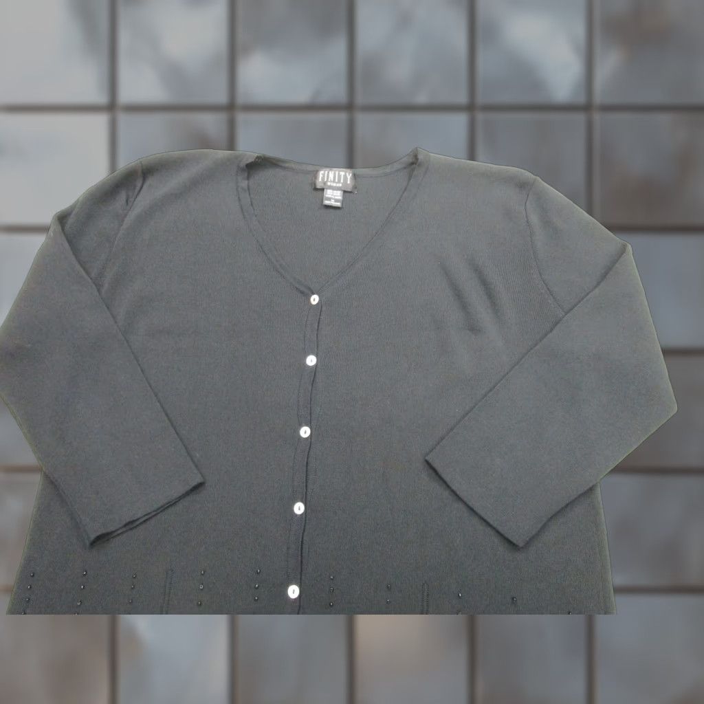 Vintage Finity Cardigan Sweater Womens 1X Black Beaded Button Knit 3/4 Sleeve Vintage No Size XL / US 12-14 / IT 48-50 - 1 Thumbnail