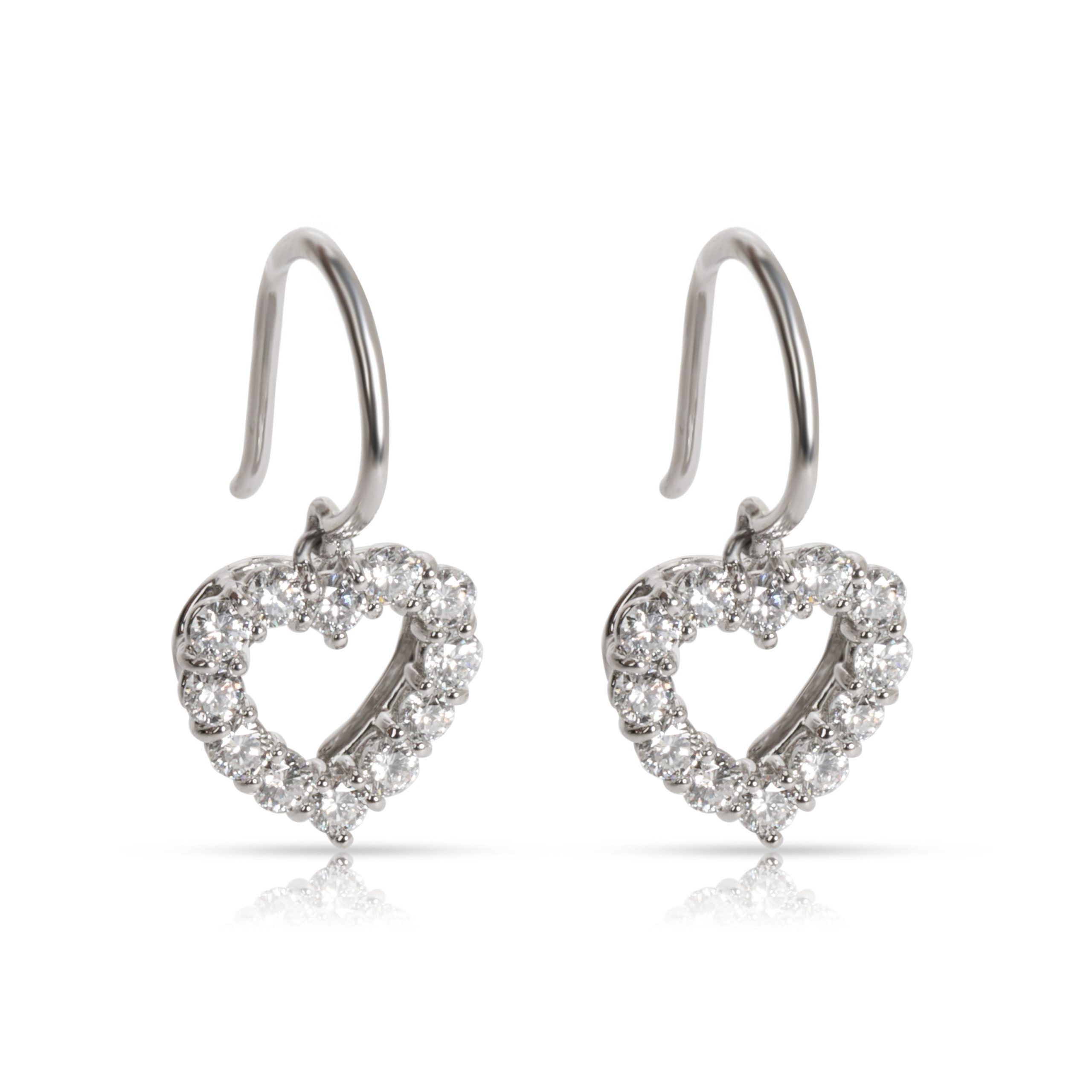 image of Tiffany Co Tiffany & Co. Heart Dangle Diamond Earrings In Platinum 0.72 Ctw in Gold, Women's