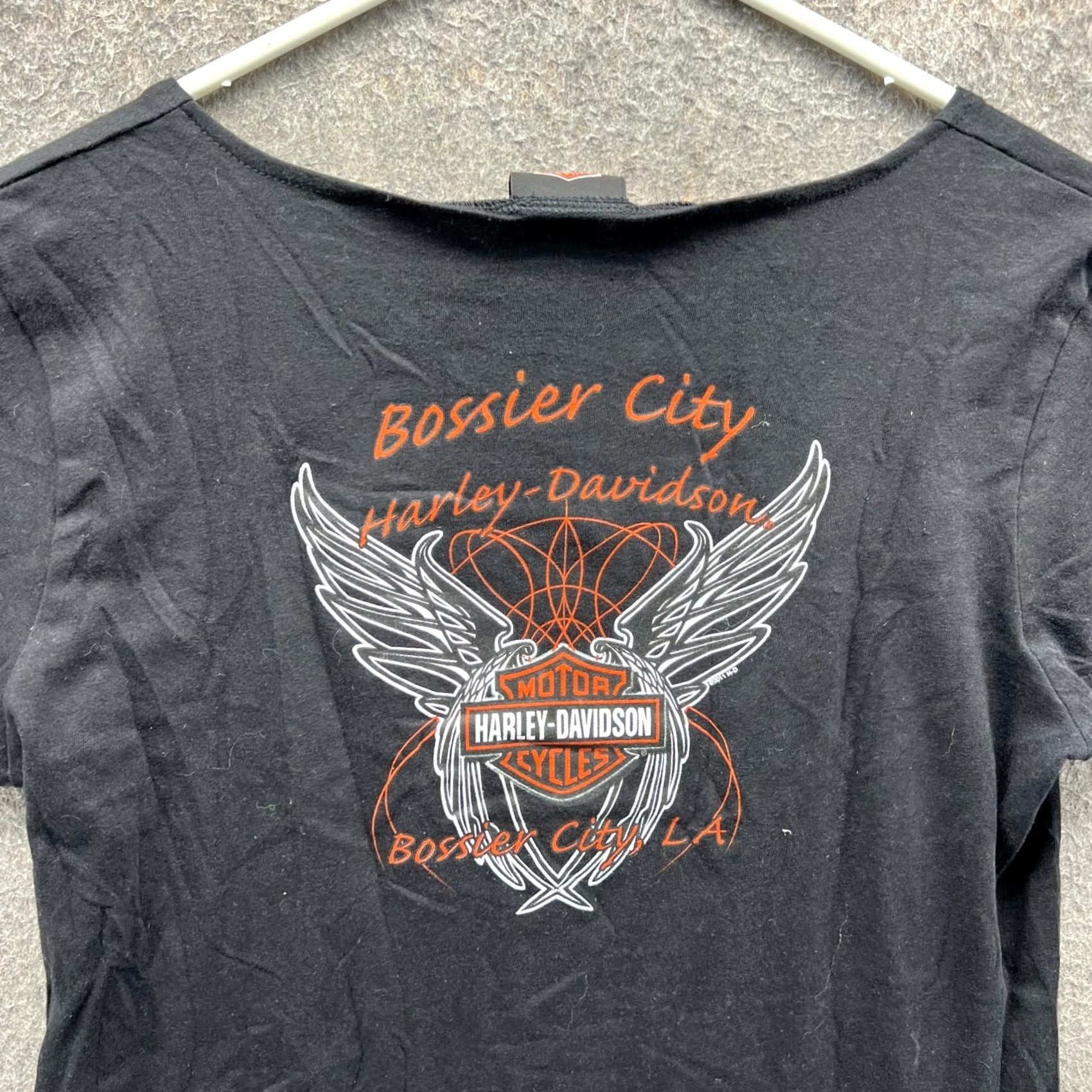 Harley Davidson VINTAGE Harley-Davidson Shirt Womens Large Black Cutout Wings Graphic Tee USA Y2K Size L / US 10 / IT 46 - 3 Thumbnail