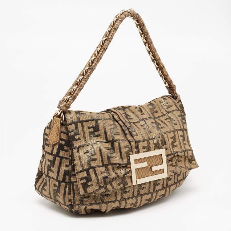 Fendi FENDI Gold/Black Zucca Print Canvas Mia Flap Bag Size ONE SIZE - 2 Thumbnail