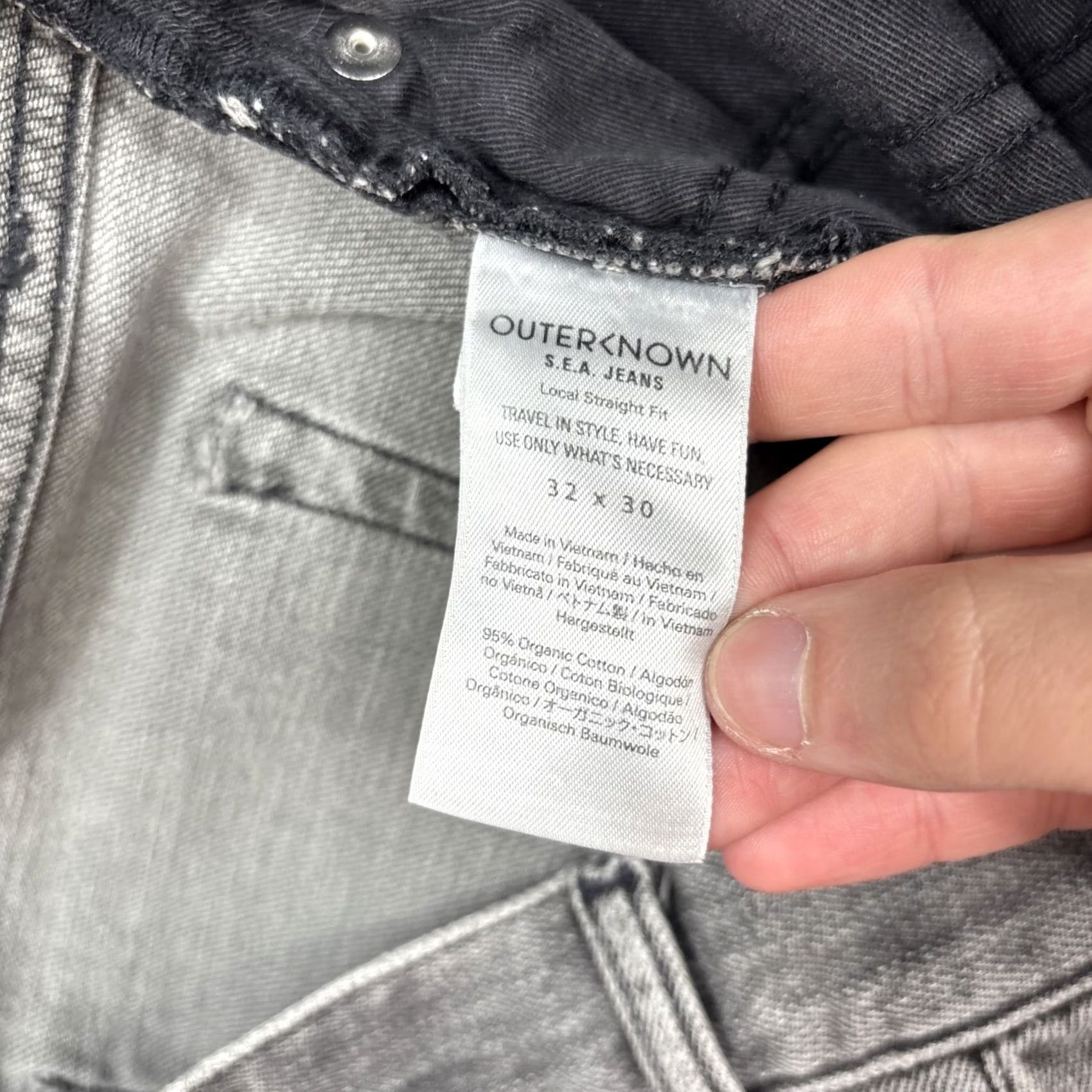 Outerknown Outerknown SEA Jeans Men's 32x20 Gray Stretch Straight Fit Cotton Denim 5-Pocket Regular Waist 30 Inseam Mid Rise Size US 32 / EU 48 - 2 Thumbnail