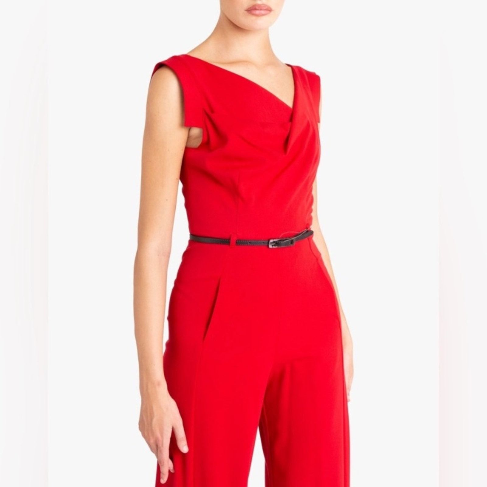 Black Halo BLACK HALO Jackie O Red Belted Wide Leg Jumpsuit Size 4 P Size 27" / US 4 / IT 40 - 7 Thumbnail
