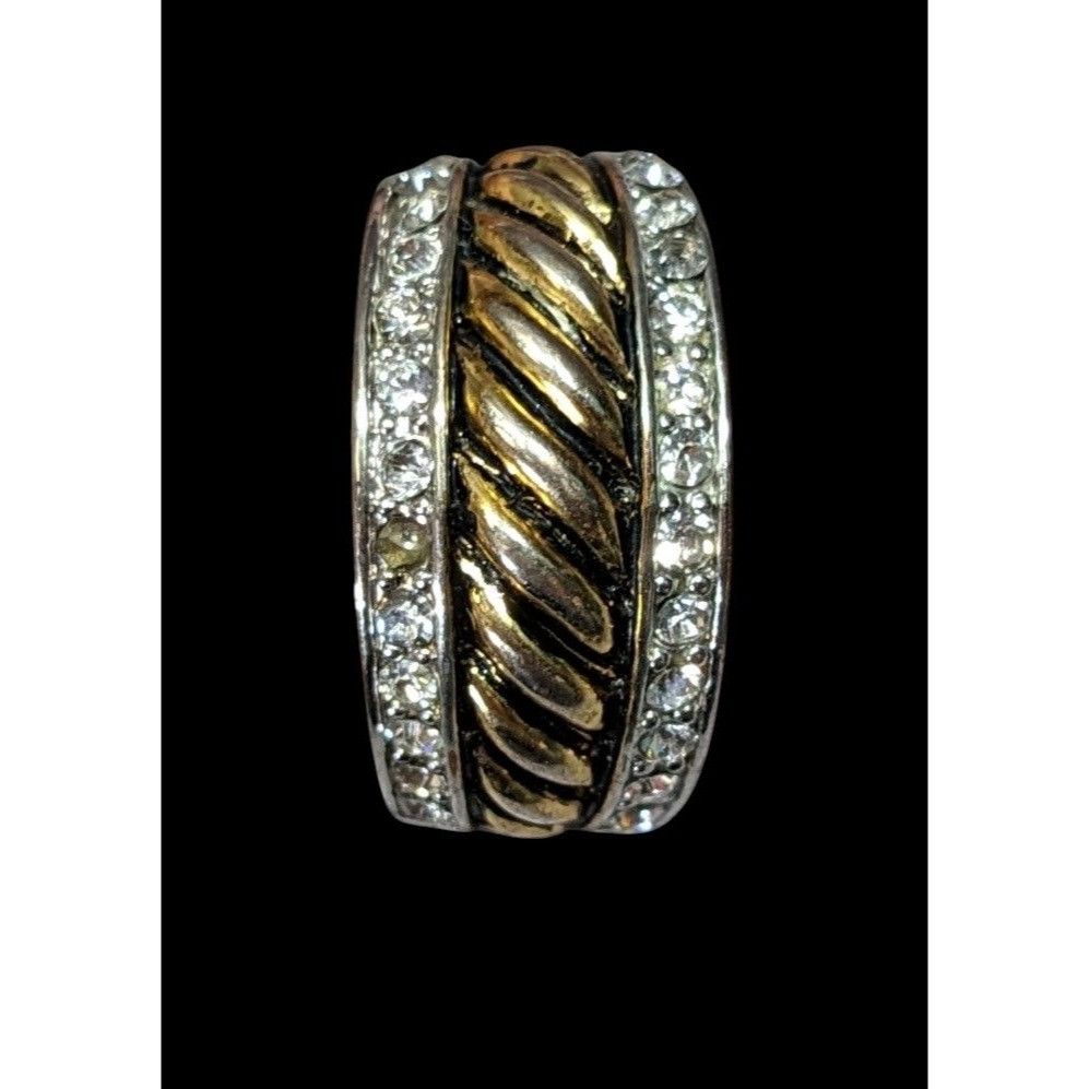 Other Gold Tone Scalloped And Silver Tone Stacked Ring With Rhines Size ONE SIZE - 1 Thumbnail