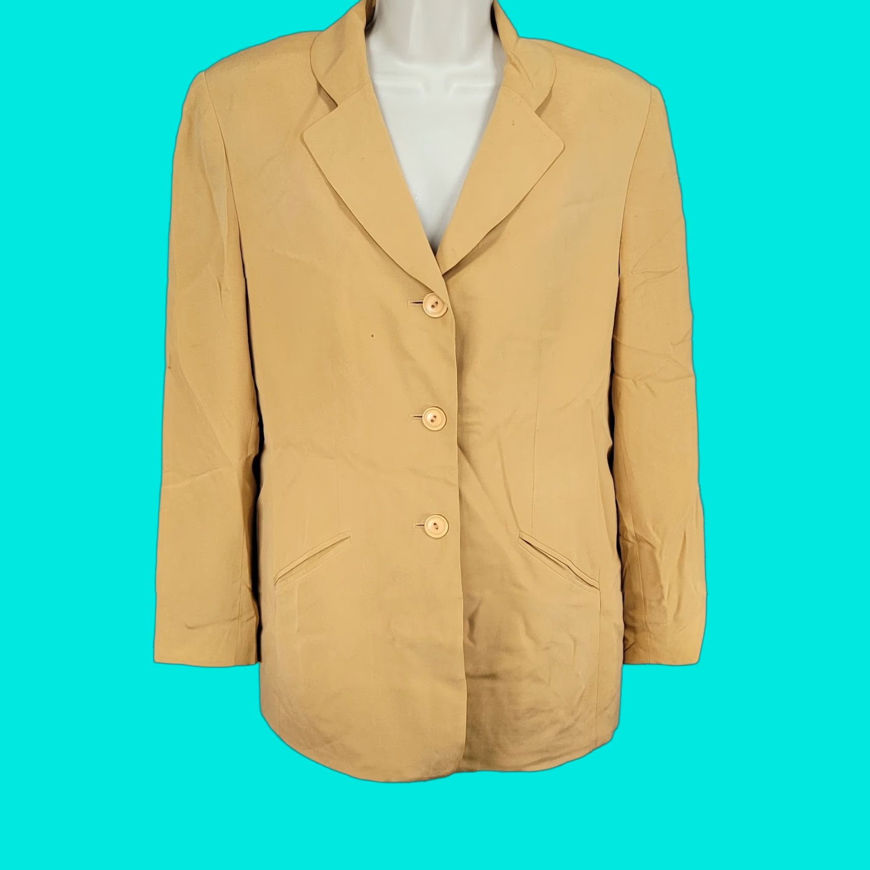 Kasper VINTAGE Kasper & Company Yellow 100% Silk Buttoned Lined Notch Suit Jacket 12 Size XL / US 12-14 / IT 48-50 - 1 Thumbnail