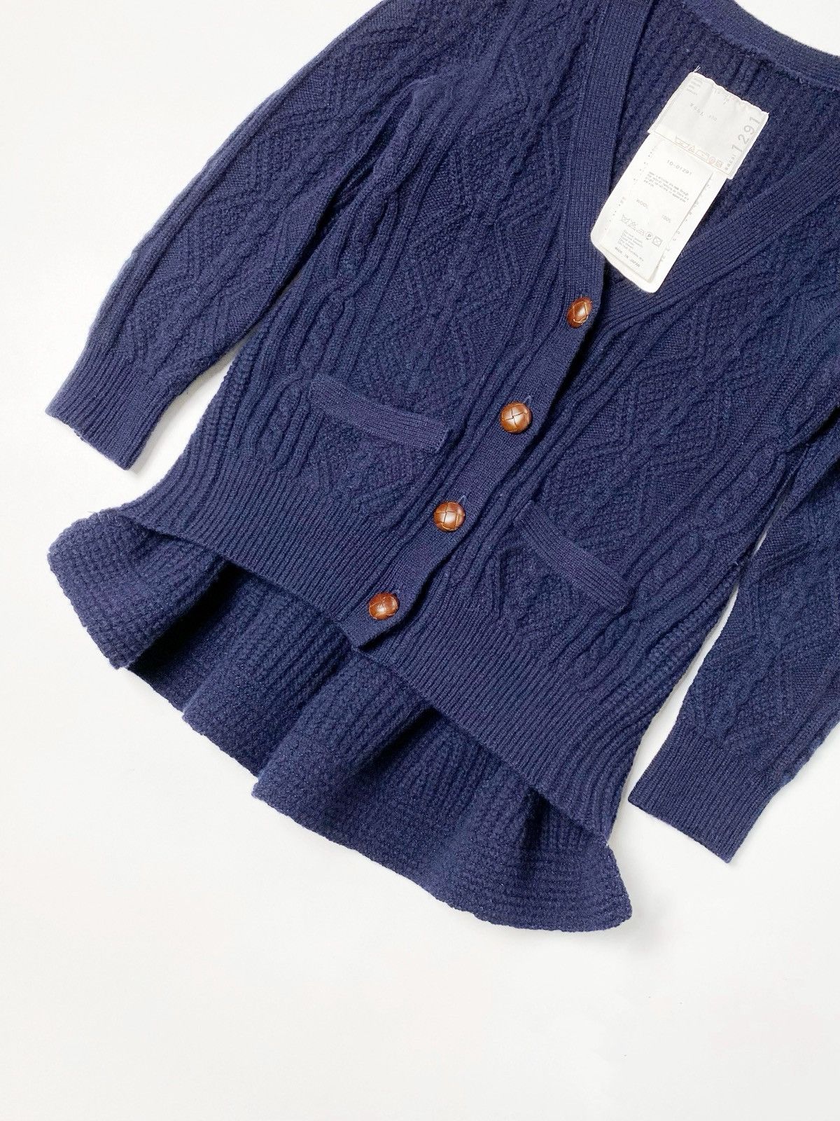 Sacai SACAI - Sacai 1291 Navy Wool Knit Cardigan Sweater Size S / US 4 / IT 40 - 4 Thumbnail