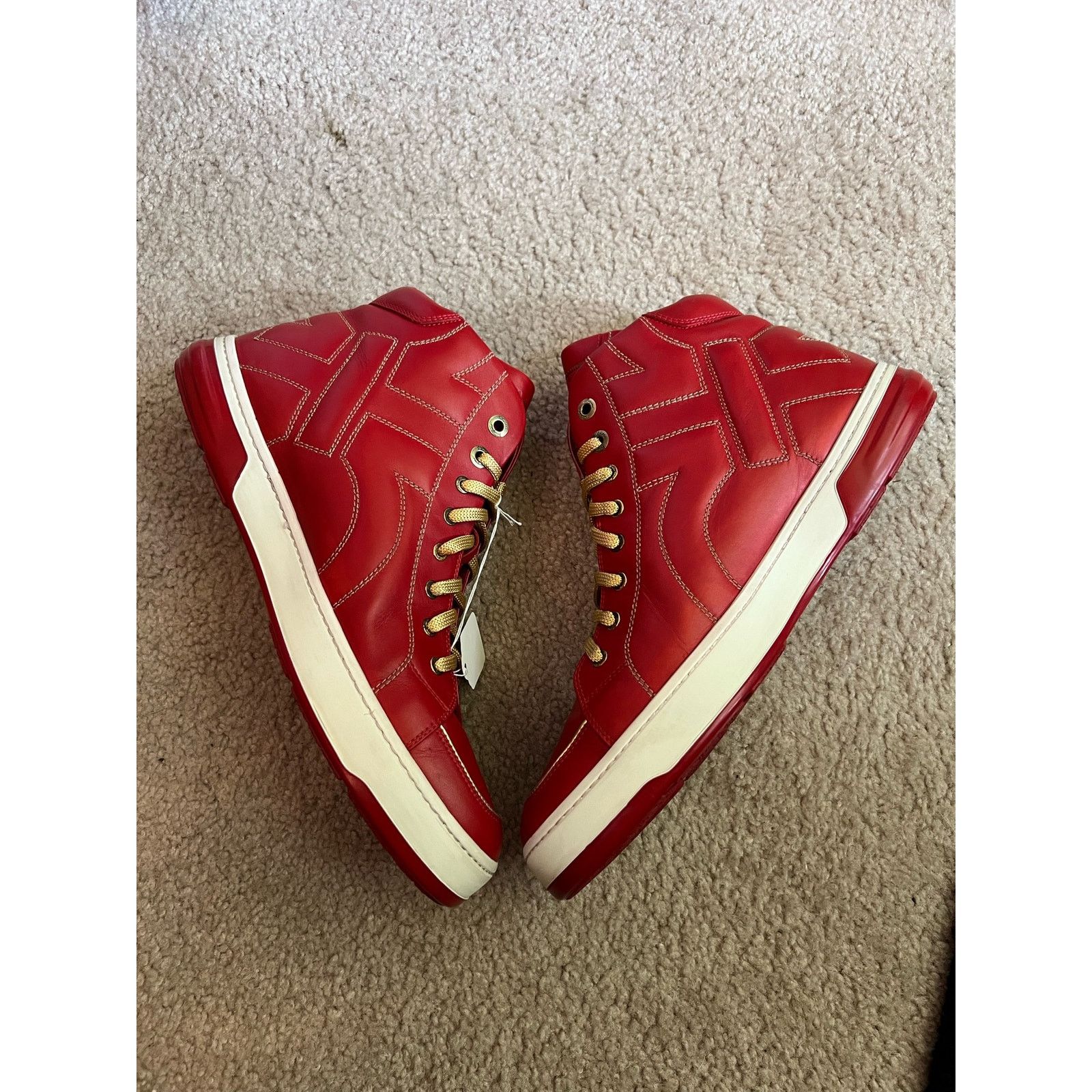 Salvatore Ferragamo Ferragamo Red High Top Sneakers Size 13 Size US 13 / EU 46 - 2 Thumbnail