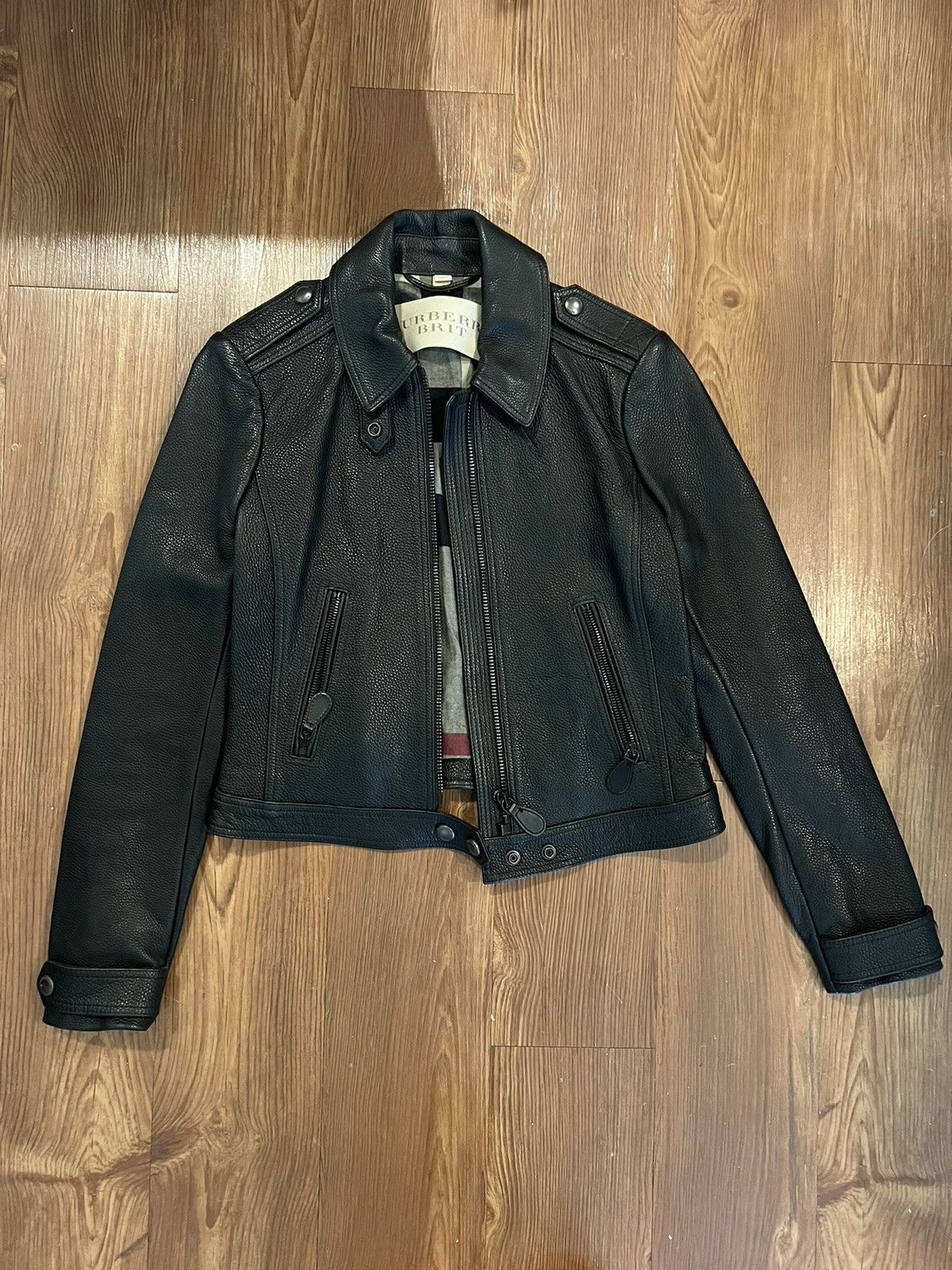 image of Burberry Leather Jacket Black, Women's (Size Small)