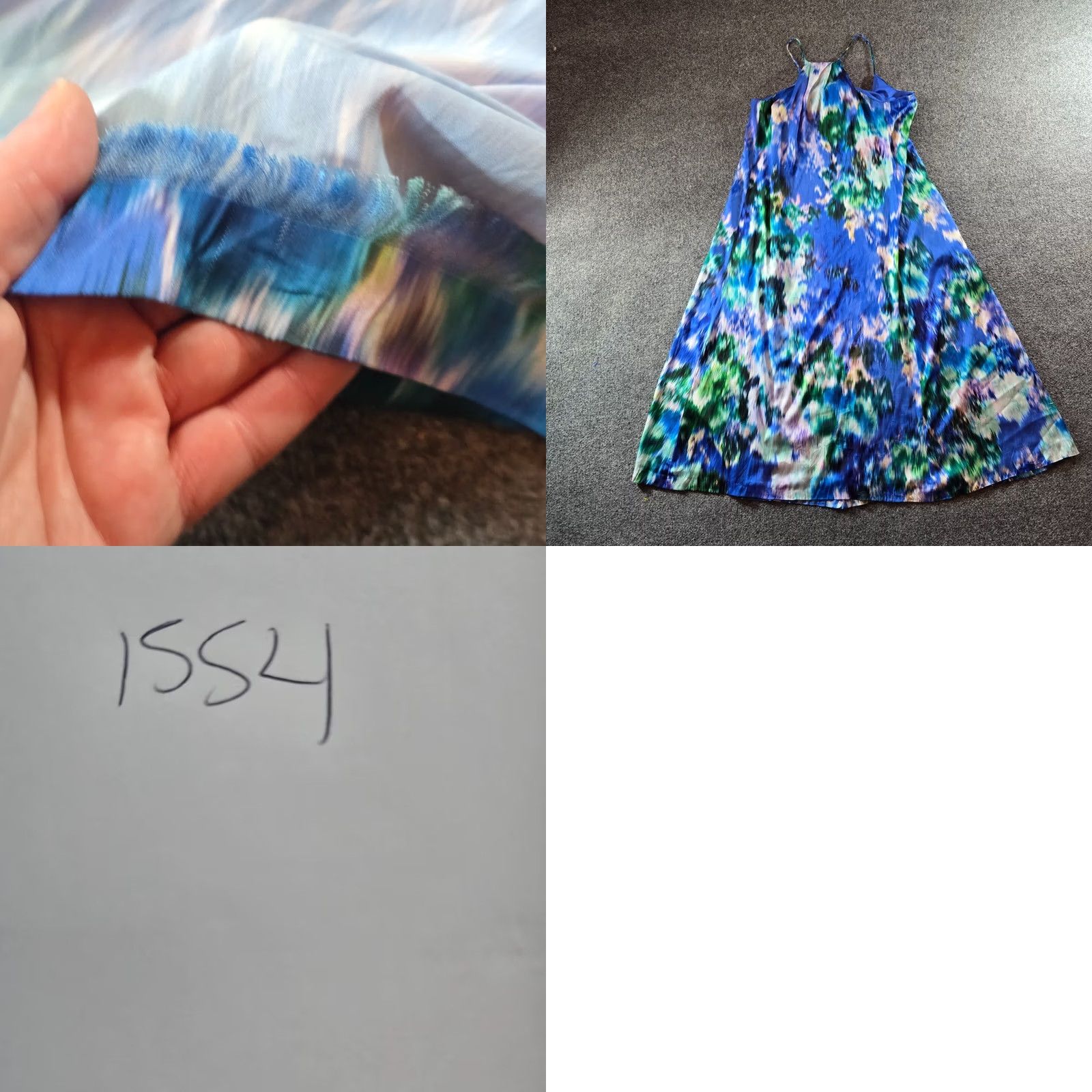 Nicole Miller Nicole Miller Dress Womens Size S Blue Green Watercolor Midi Casual Resort Satin Sheath Pockets V-Neck Sleeveless Pullover Microgeometric Pattern Size S / US 4 / IT 40 - 8 Thumbnail