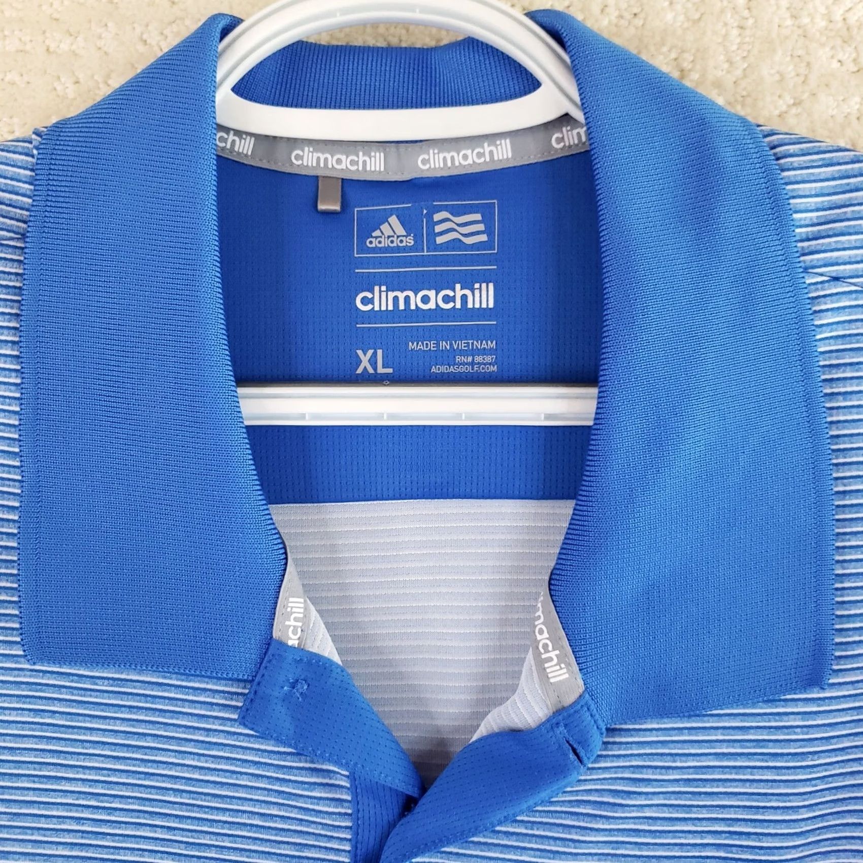 Adidas Adidas Climachill Golf Mens XL Blue Striped Stretch Polo Shirt Fripp Island Logo Shirt Size US XL / EU 56 / 4 - 5 Thumbnail