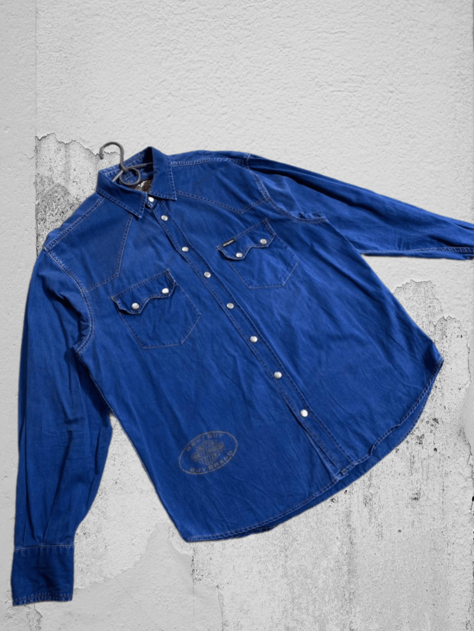 Harley Davidson × Vintage Vintage Y2K Harley Davidson Denim Skull Mechanic Shirt Size US XL / EU 56 / 4 - 1 Thumbnail