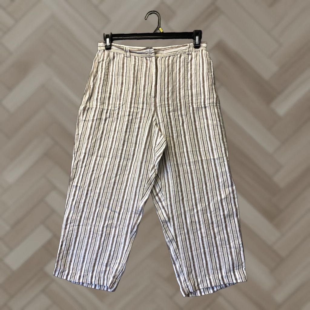 JM Collection JM Collection Linen Pants Women Cropped Wide Leg One Size Multicolor Button Trim Beach Bohemian Size 42" / US 20 - 1 Thumbnail