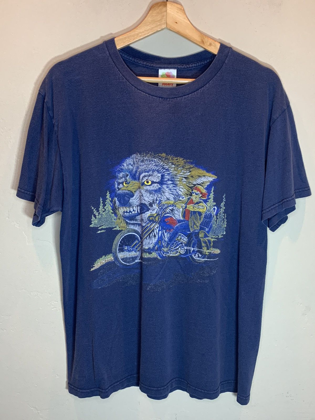 Vintage *RARE* Vintage 90’s Wolf Biker Motorcycle Art Faded T-Shirt Size US L / EU 52-54 / 3 - 1 Thumbnail