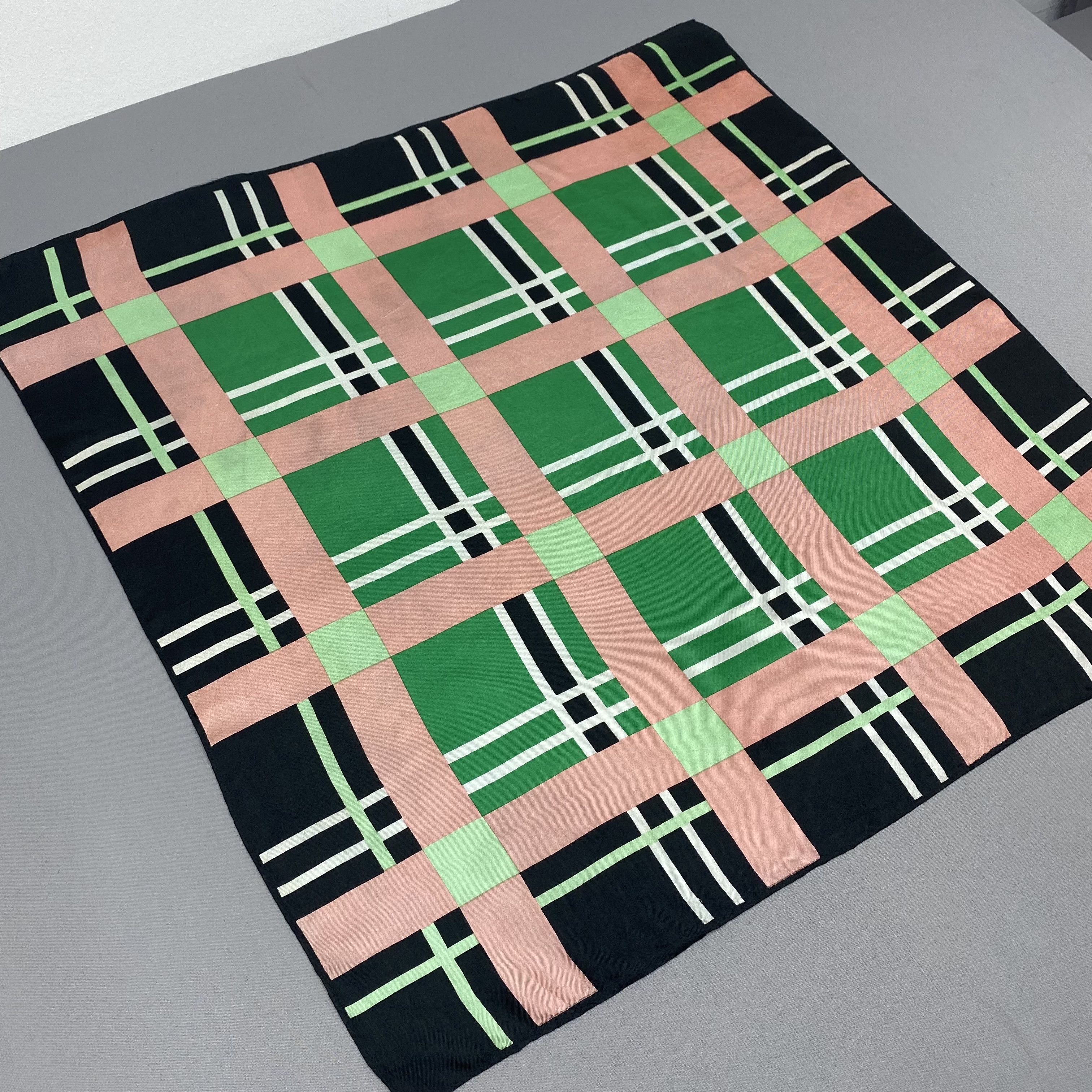 Japanese Brand Vintage Plaid SILK Scarf Twill Stole Wraps Scarves Size ONE SIZE - 3 Thumbnail