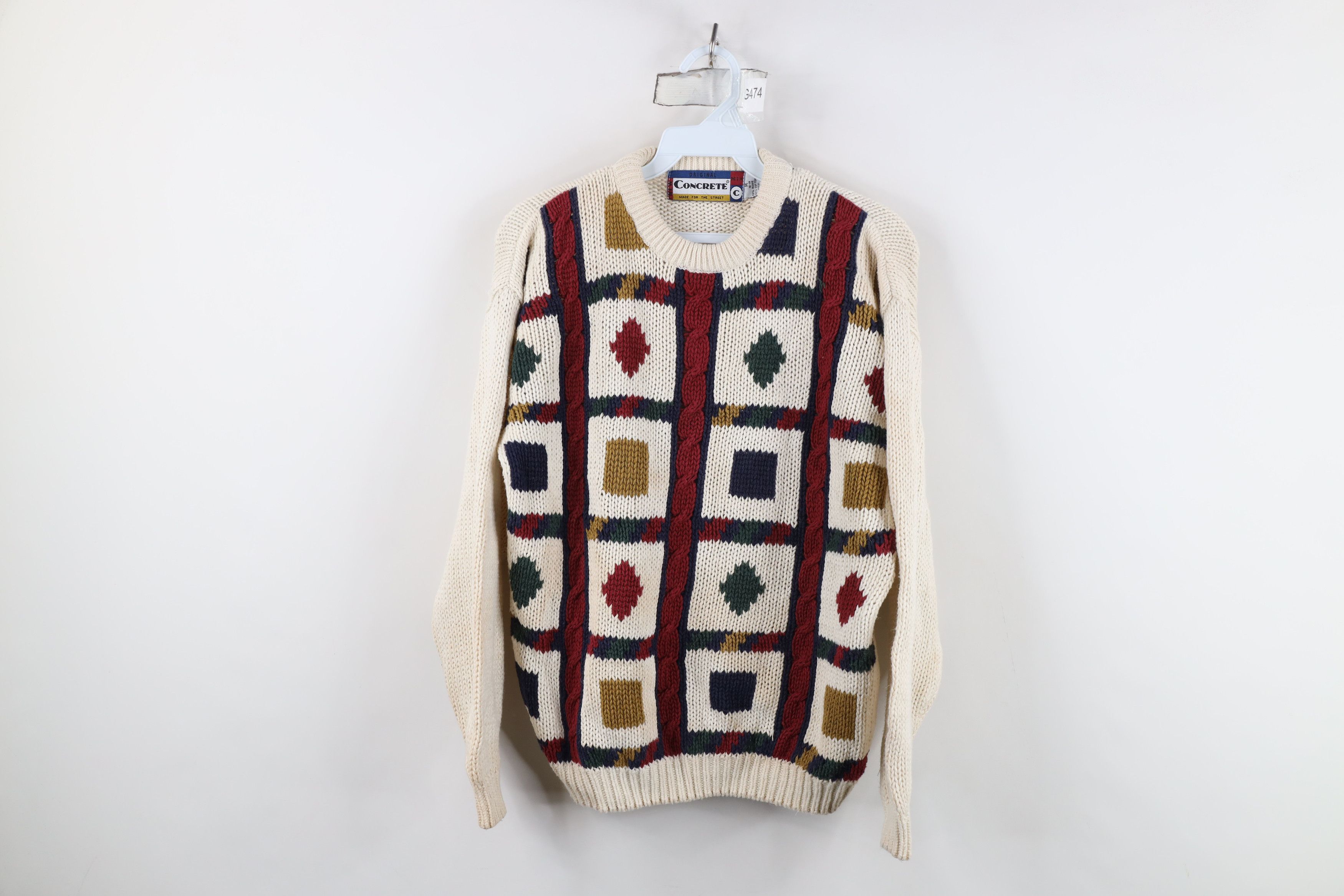 Vintage Vintage 90s Coogi Style Rainbow Checkered Cable Knit Sweater Size M / US 6-8 / IT 42-44 - 1 Thumbnail