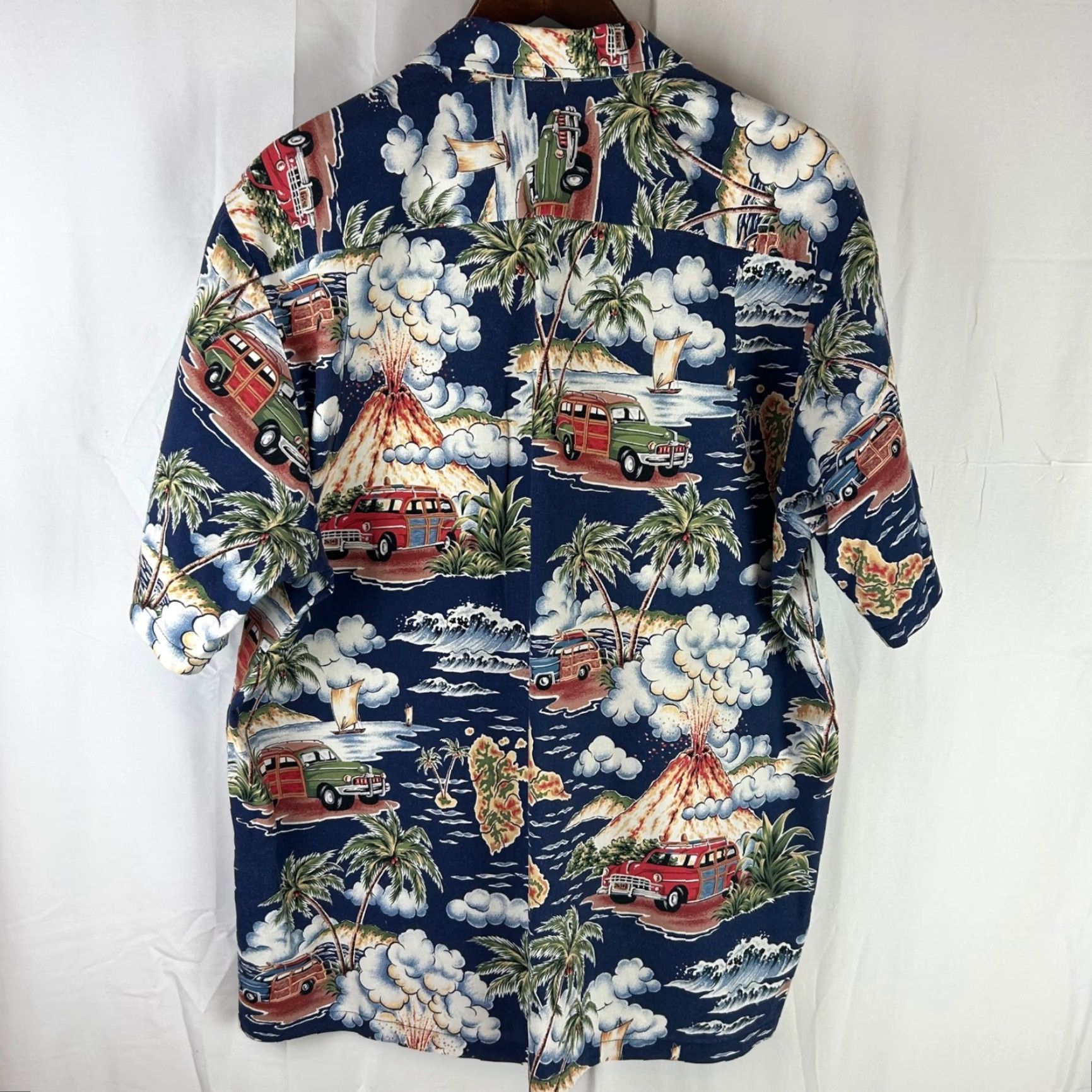 ALOHAS VINTAGE Hawaii Button-Up Shirt Mens XL Navy Blue Volcano Woody Wagon Print Aloha Size US XL / EU 56 / 4 - 6 Thumbnail