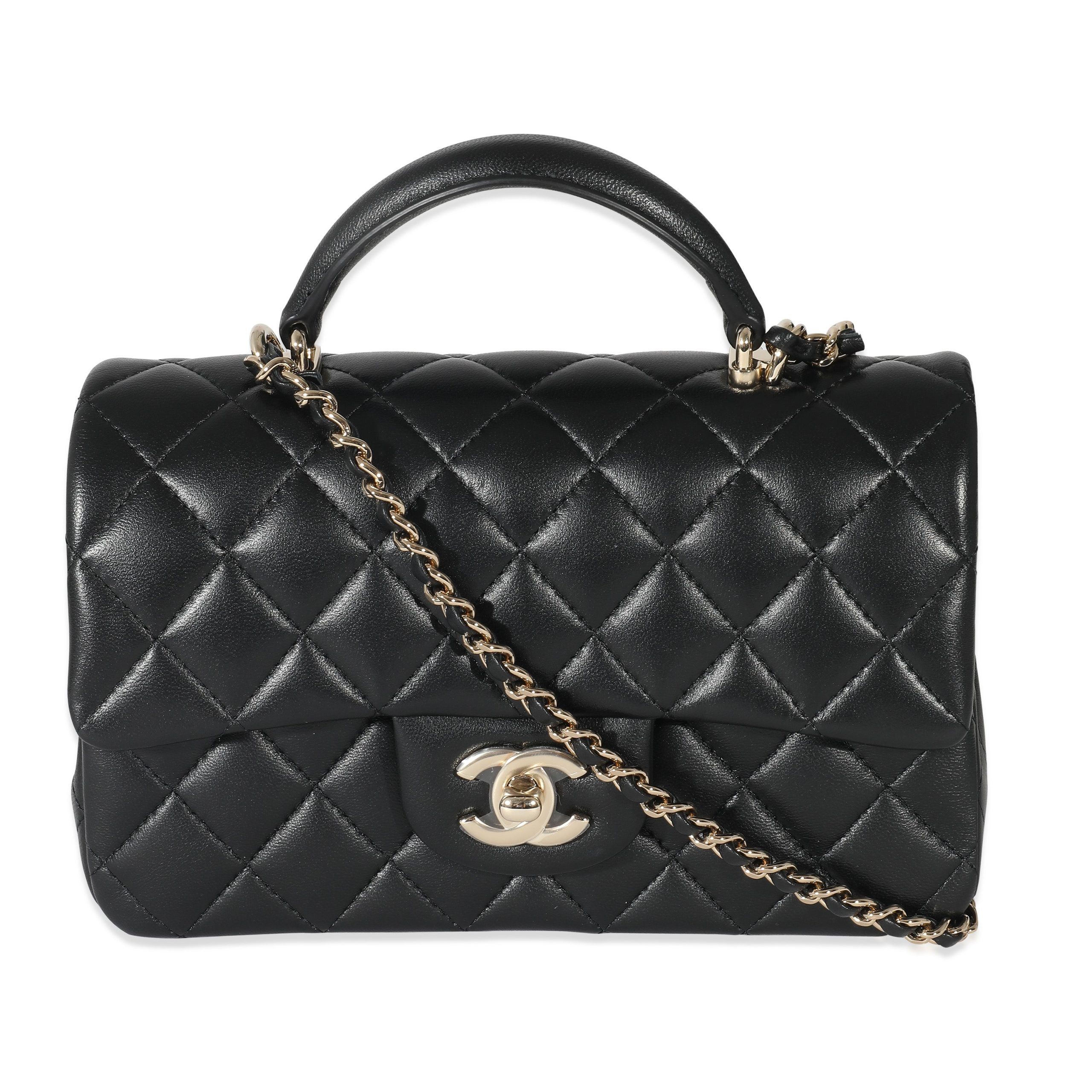 image of Chanel Black Quilted Lambskin Mini Top Handle Rectangular Flap, Women's