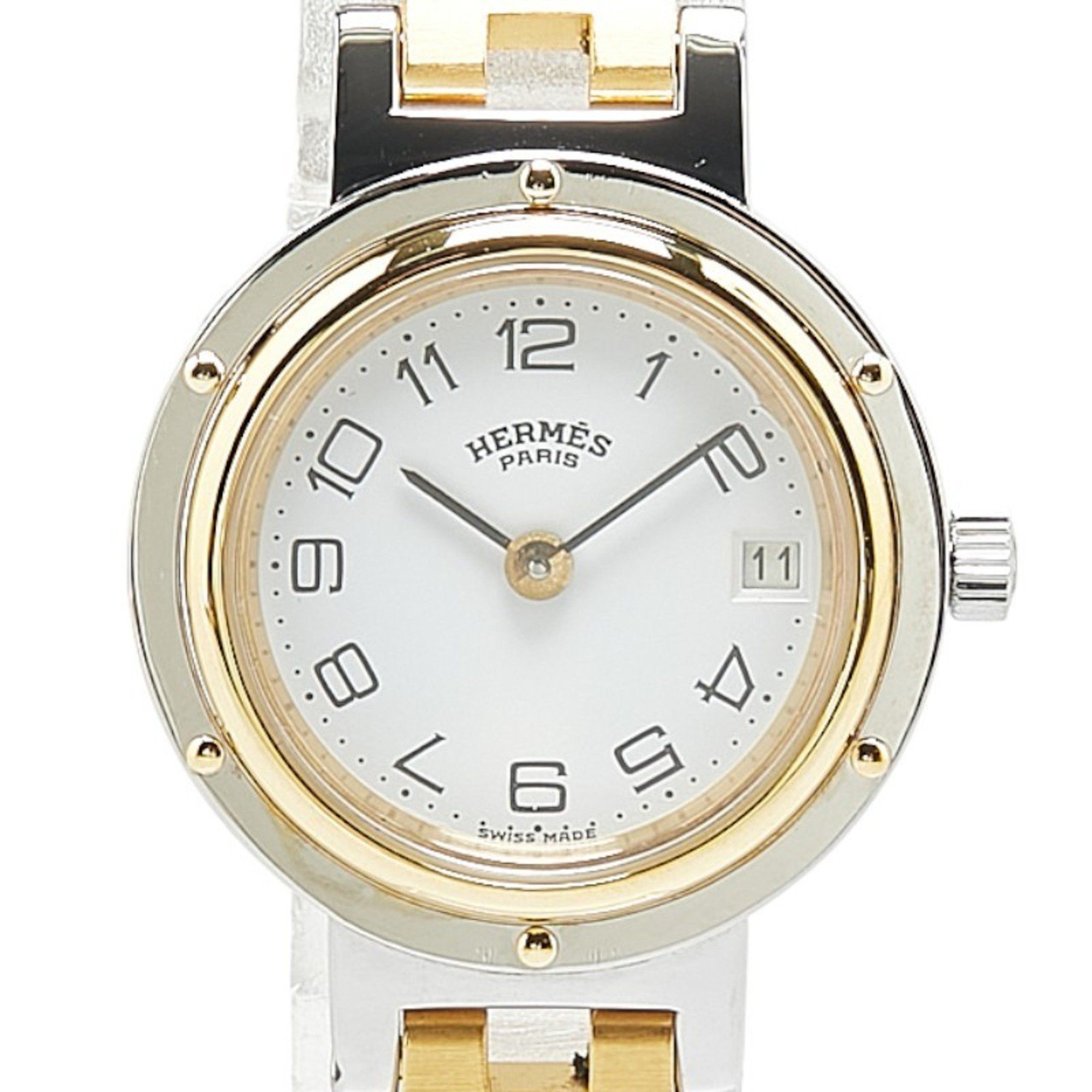 Hermes Clipper Watch Quartz White Dial Stainless Steel Plated Women's Hermes