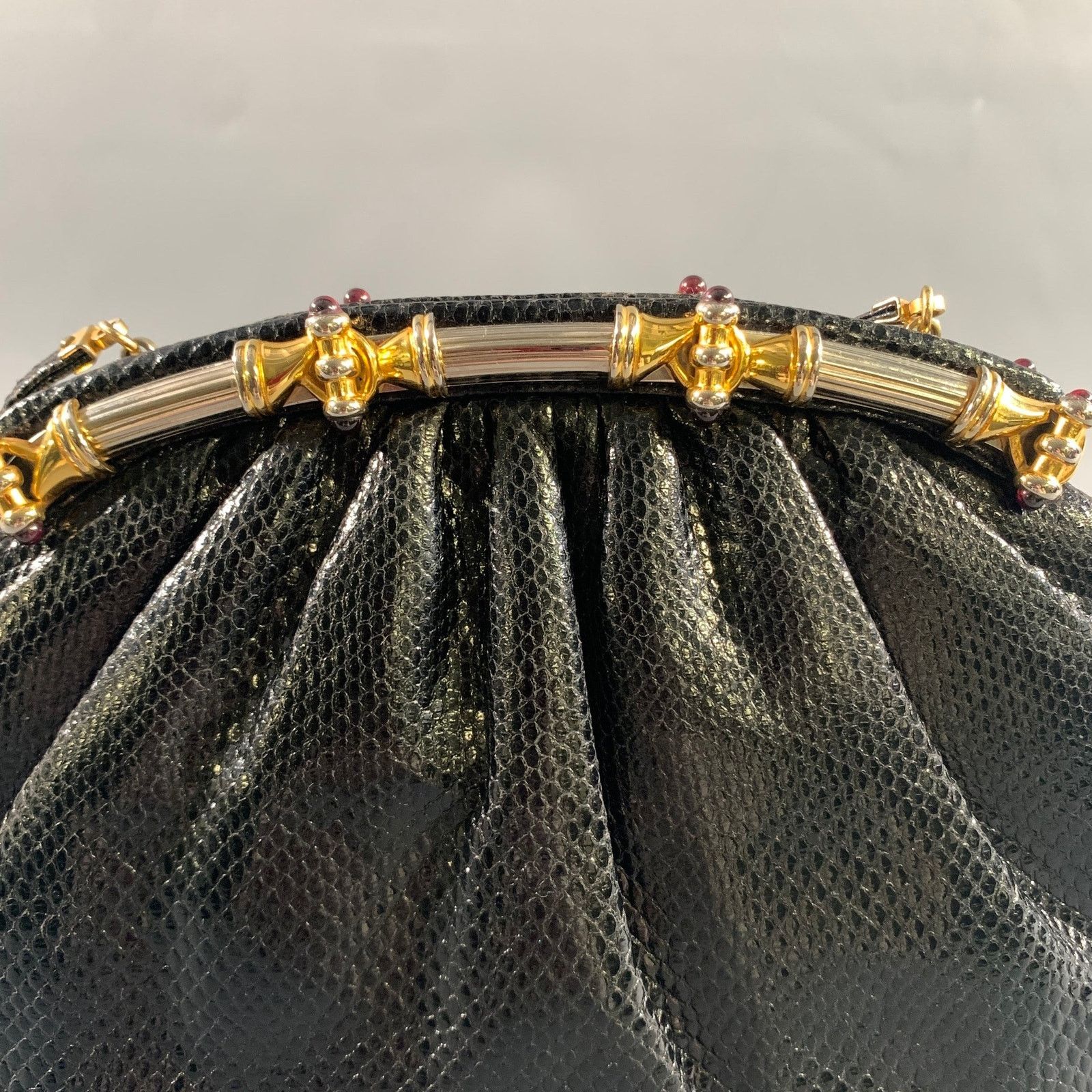 Judith Leiber JUDITH LEIBER Black Gold Snakeskin Clutch Handbag Size ONE SIZE - 2 Thumbnail