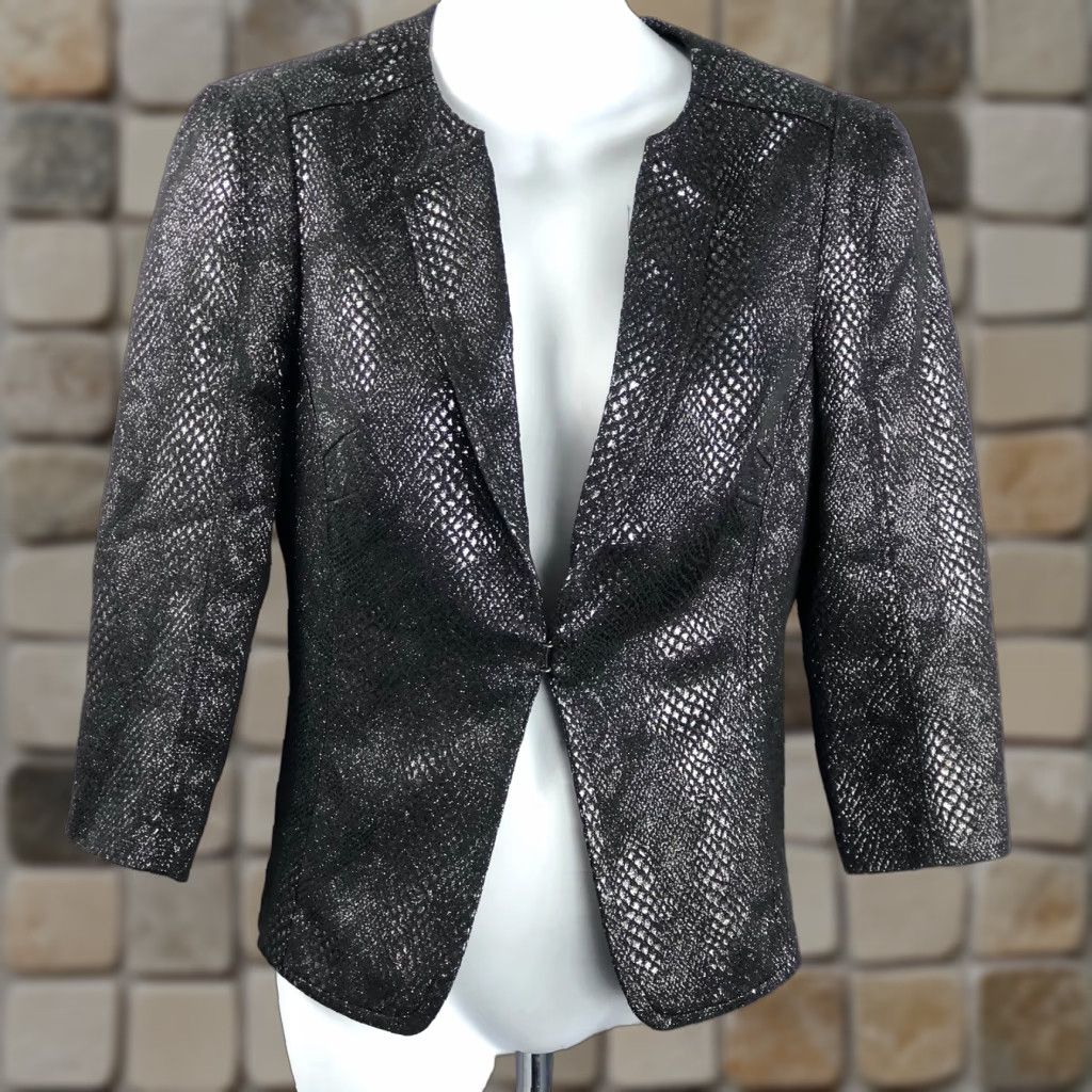 Express Express Blazer Jacket 4 Black Snake Metallic Hook Front 3/4 Sleeves Lapel Lined Size S / US 4 / IT 40 - 1 Thumbnail