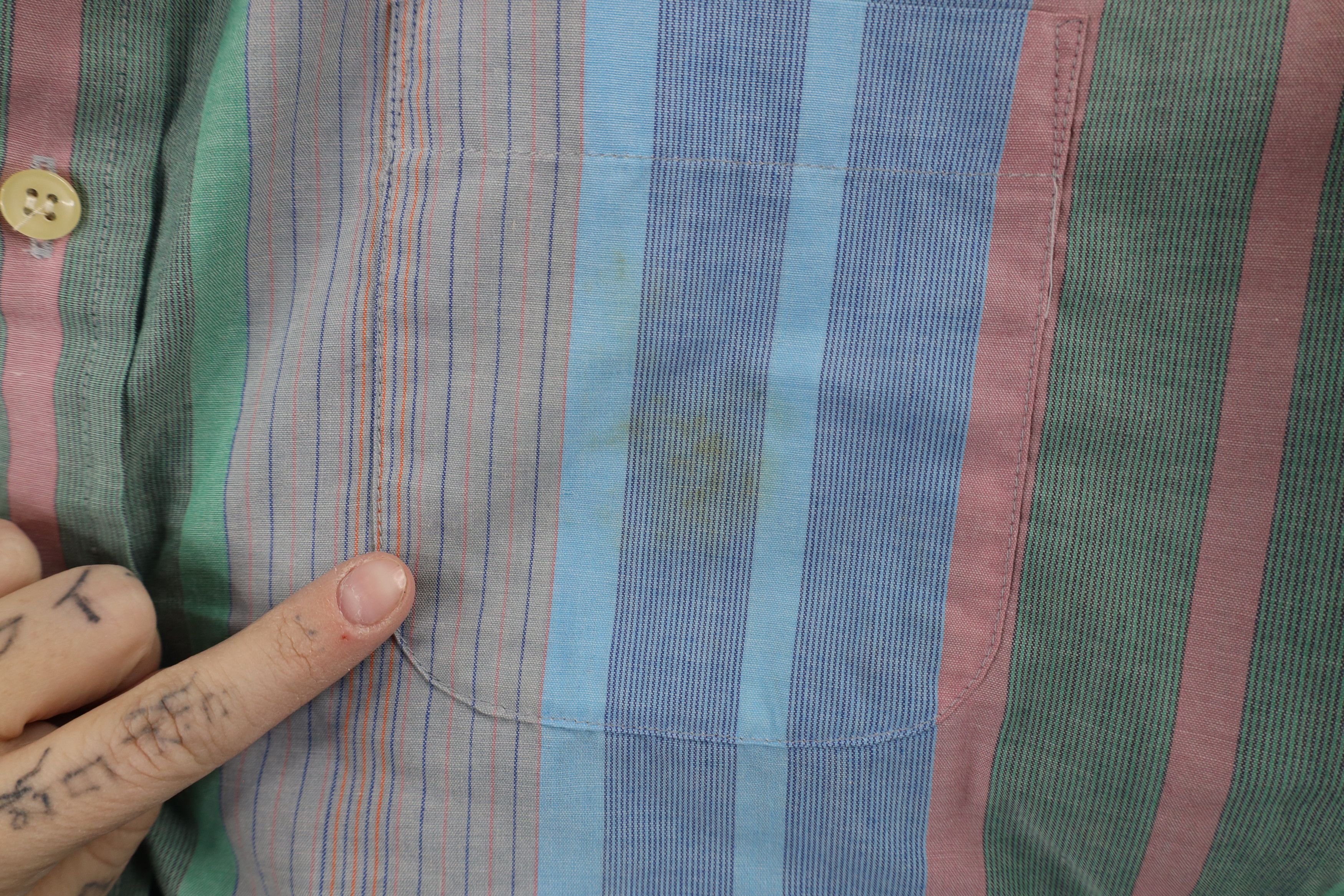 Vintage Vintage 90 Streetwear Pastel Rainbow Striped Button Shirt Size US XL / EU 56 / 4 - 4 Thumbnail