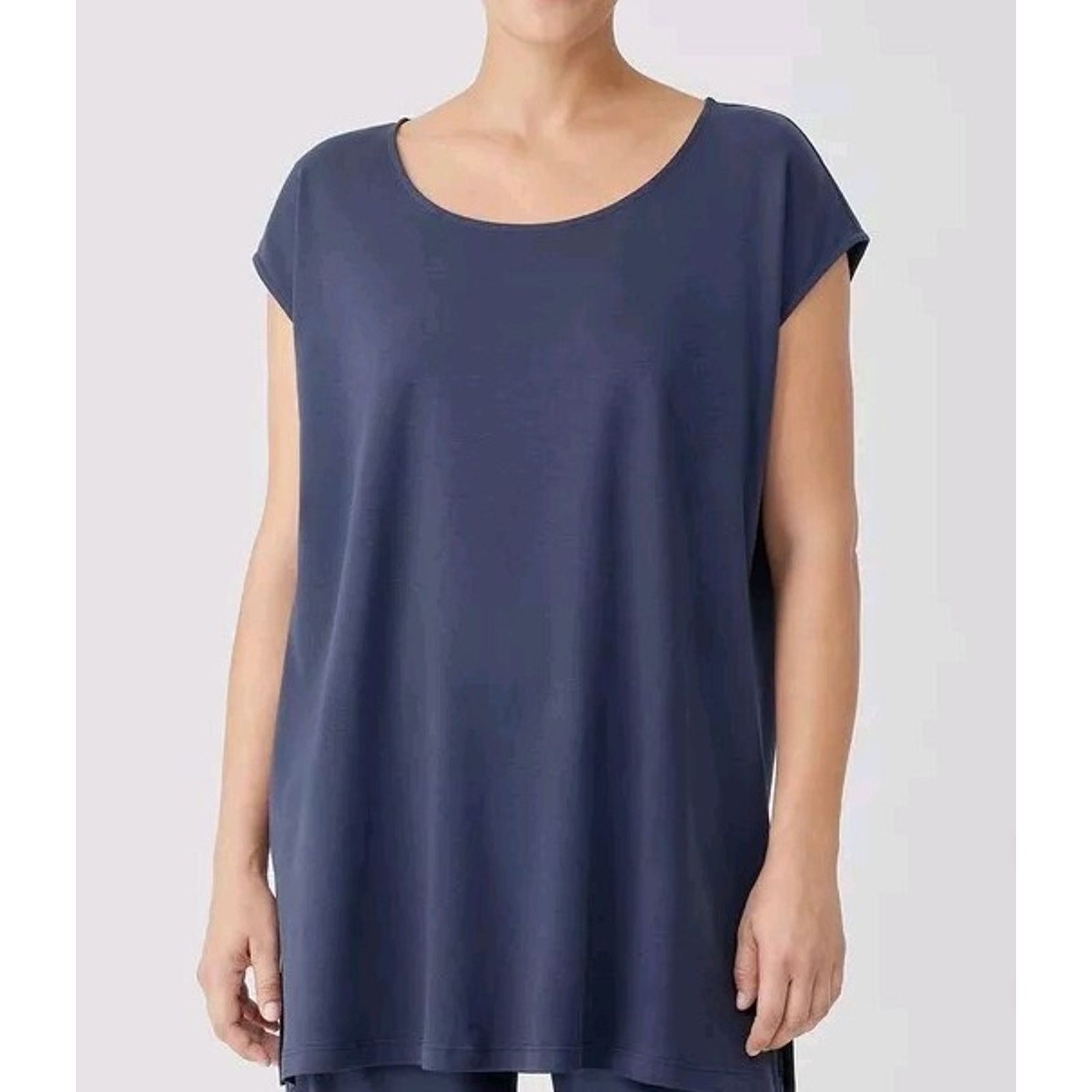 Eileen Fisher EILEEN FISHER Women Interlock Scoop Neck Navy S A001922 Size S / US 4 / IT 40 - 1 Thumbnail