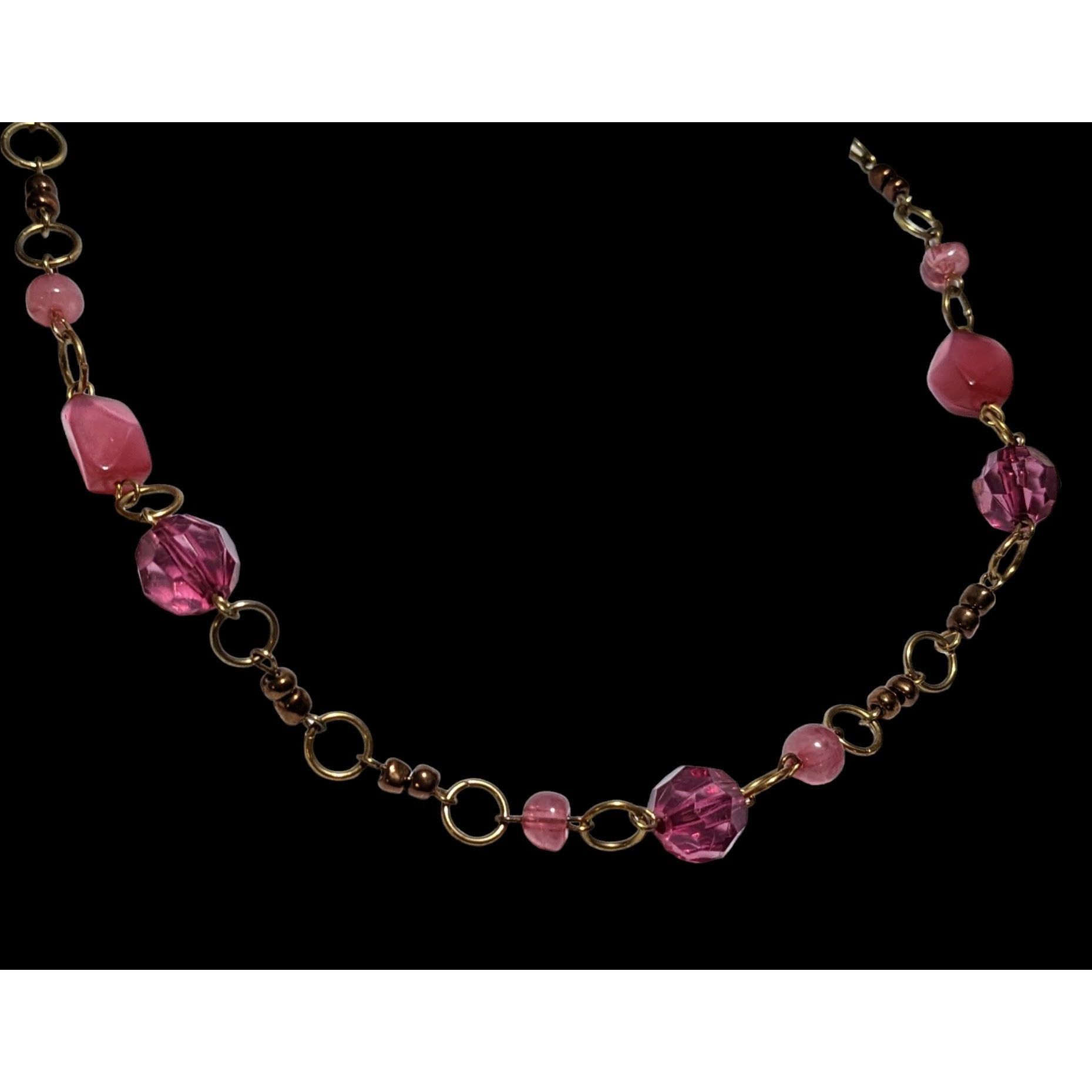 Other Pink And Gold Abstract Beaded Gem Necklace Size ONE SIZE - 3 Thumbnail