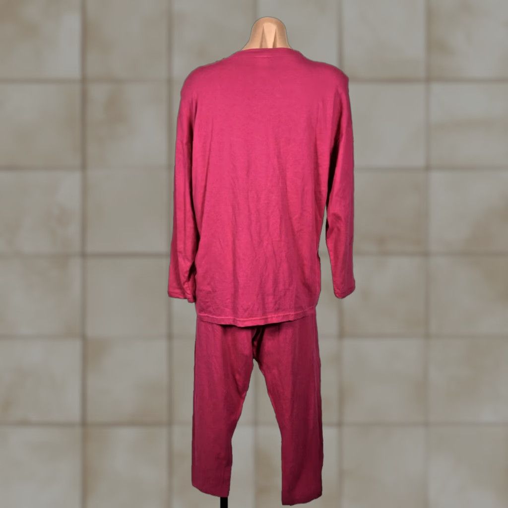 VINTAGE Fast Fashion of California 2-pc Top & Pants Set Pink Lounge Suit Adult M/L One Size Cotton Glitter Puffy Paint 1980s Womens/Mens