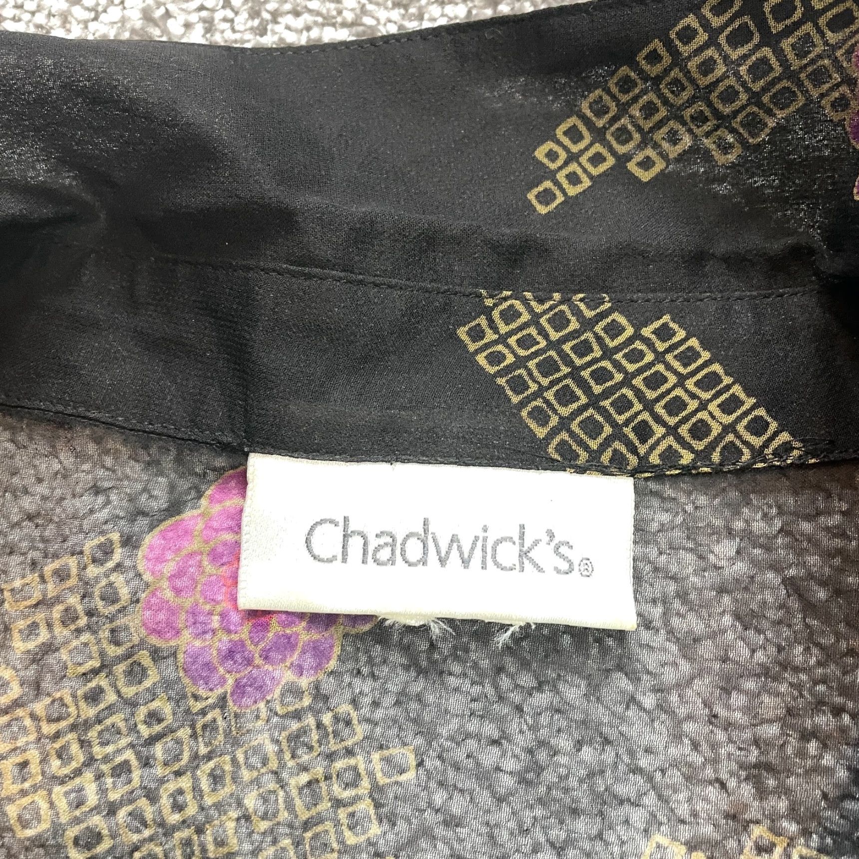 Vintage Chadwick's Blouse Button Up Top Womens M Black Purple Sheer Tropical Floral Size M / US 6-8 / IT 42-44 - 2 Thumbnail