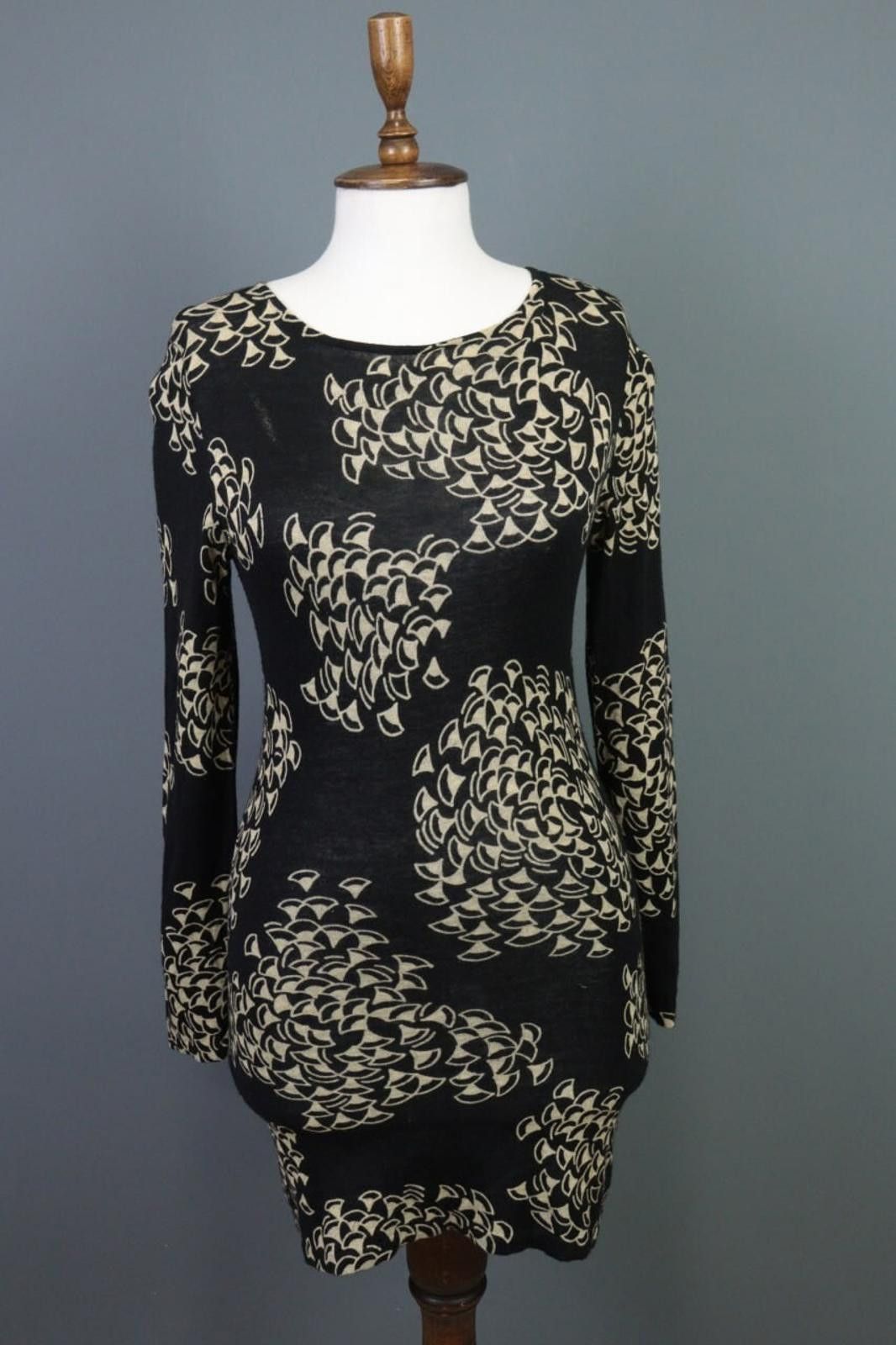 Marimekko Marimekko Black Printed Wool A-Line Shirt Dress Size XS Size XS / US 0-2 / IT 36-38 - 1 Thumbnail