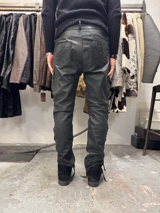 Vintage 1990s Archive Black Leather Laced Pants Size US 33 - 4 Thumbnail