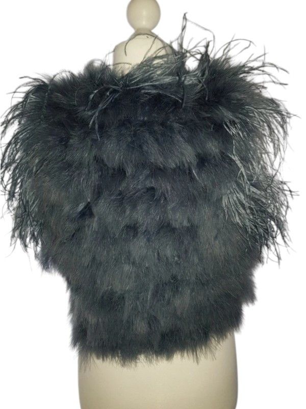Vintage Kookaï Marabou Feather-Trim Cropped Evening Vest Size L / US 10 / IT 46 - 2 Thumbnail