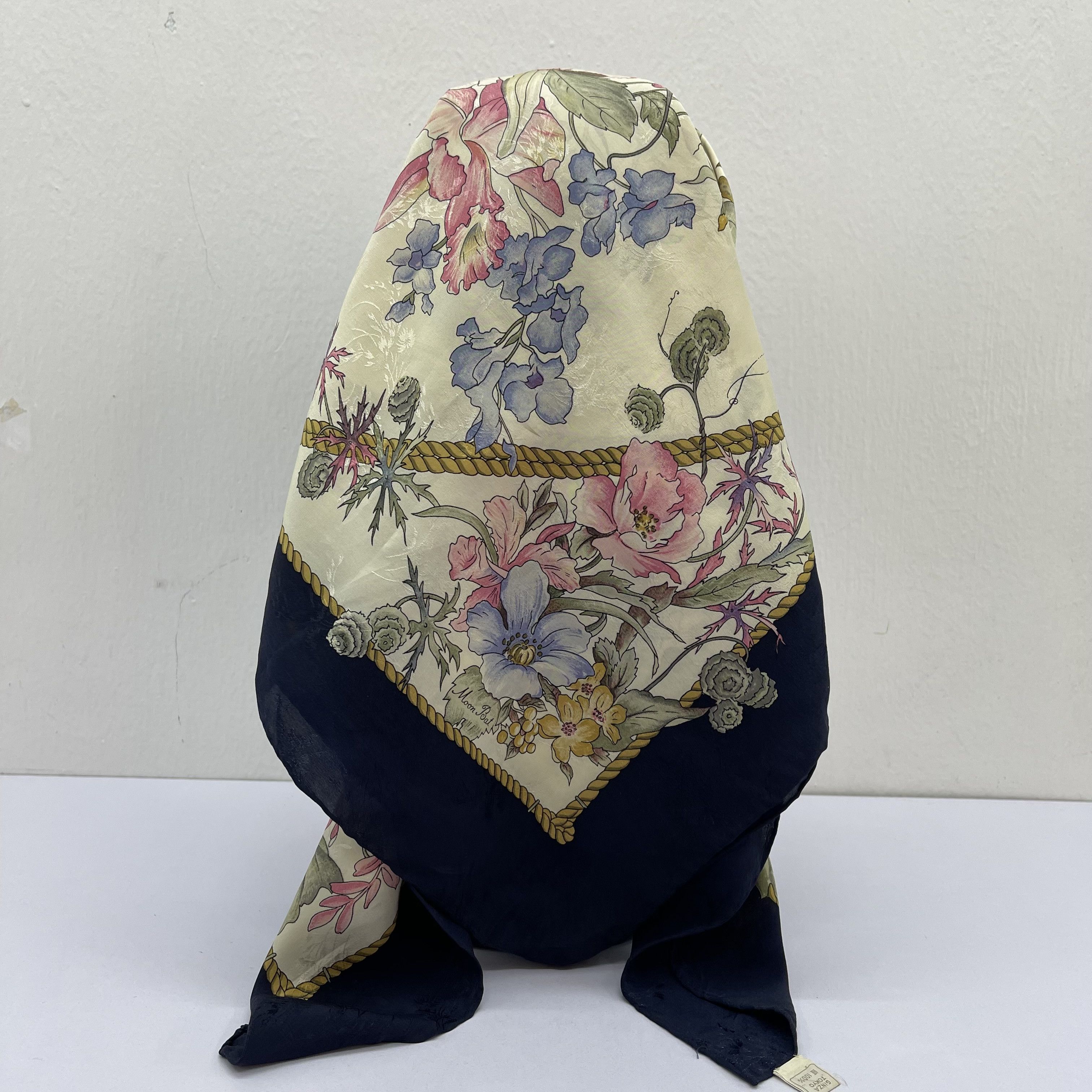 Other Vintage Moon Bat Silk Scarf: Floral Babushka Scarf - S7049 Size ONE SIZE - 2 Thumbnail