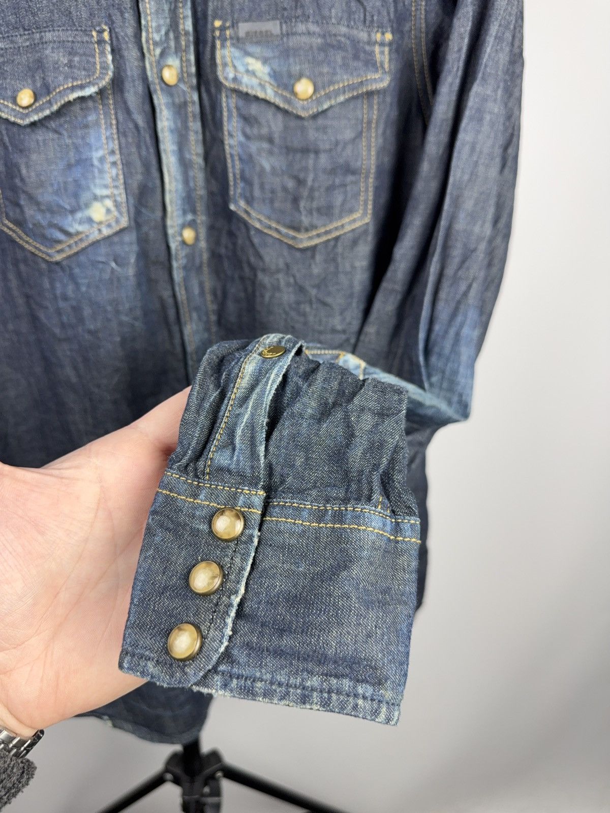 Diesel 00s Vintage Diesel Western Denim Shirt Faded Blue Cotton Size US L / EU 52-54 / 3 - 10 Thumbnail