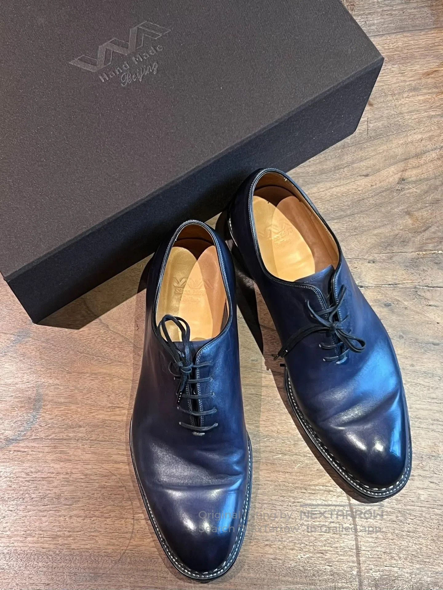 lot78 Handmade Oxford Shoes Black Blue Leather. Size US 8.5 / EU 41-42 - 3 Thumbnail
