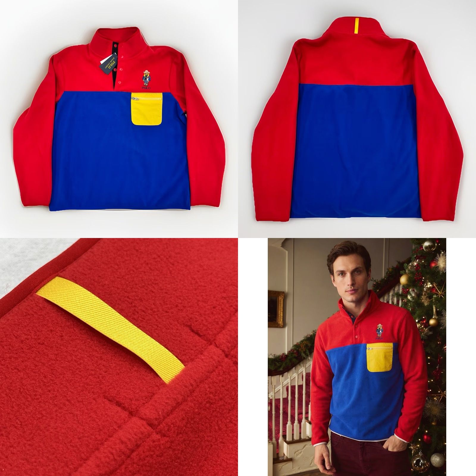 Polo Ralph Lauren Ralph Lauren Polo Bear Sweater Men L Red/Blue Fleece 1/4 Snap Pullover Sweatshirt Size US L / EU 52-54 / 3 - 8 Thumbnail