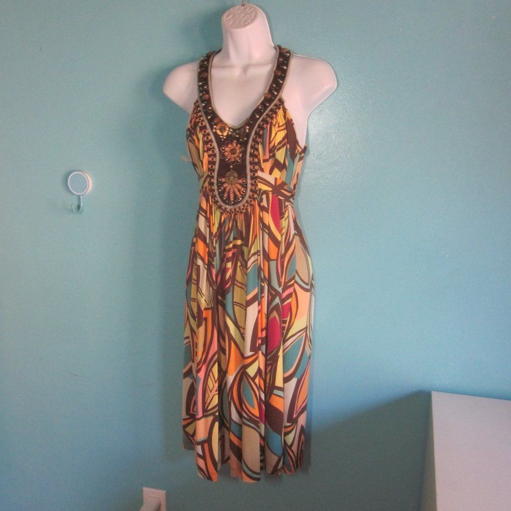 Anthropologie Ranna Gill Embellished Midi Halter Style Dress Size S Size S / US 4 / IT 40 - 1 Thumbnail