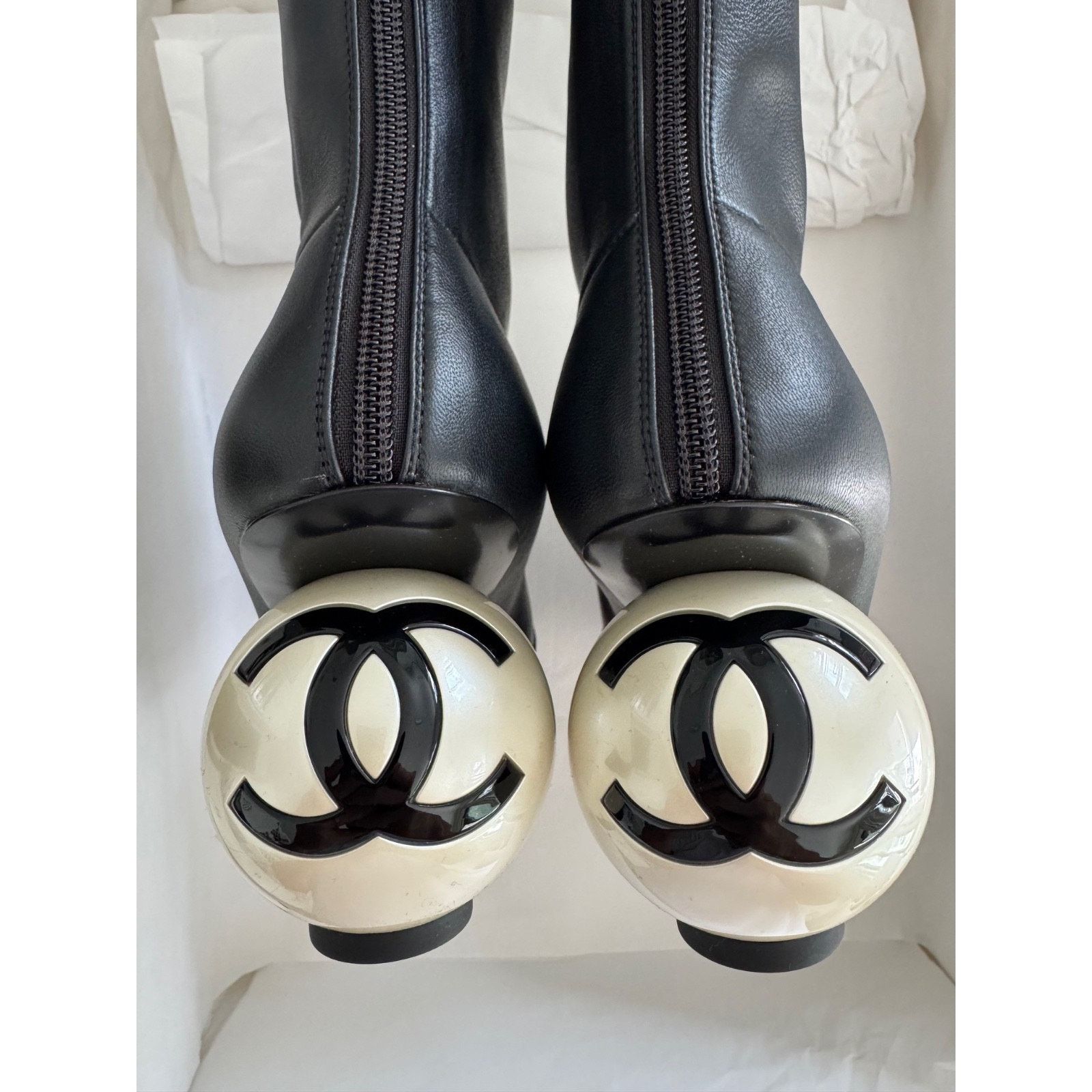 Chanel Ball Heel CC Logo Stretch Leather Mid Calf Boots 39 Size US 9 / IT 39 - 21 Thumbnail