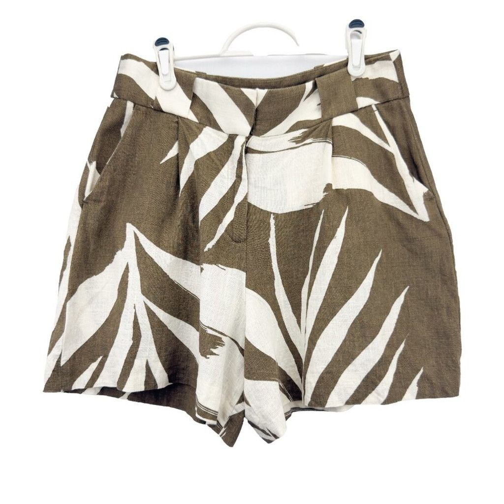 Massimo Dutti MASSIMO DUTTI Olive Green Cream Maximalist Resort Shorts 6 Size 28" / US 6 / IT 42 - 1 Thumbnail