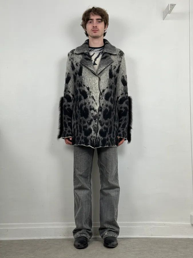 Roberto Cavalli 2000s Roberto Cavalli Snow Leopard Fur Wool & Mohair Collar Cardigan Jacket Size US M / EU 48-50 / 2 - 2 Thumbnail