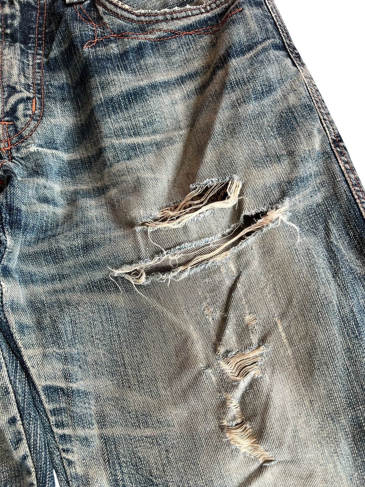 Edwin Vintage Flare Edwin 503 Blue Trip Clawmark Distress Jean Size US 33 - 7 Thumbnail